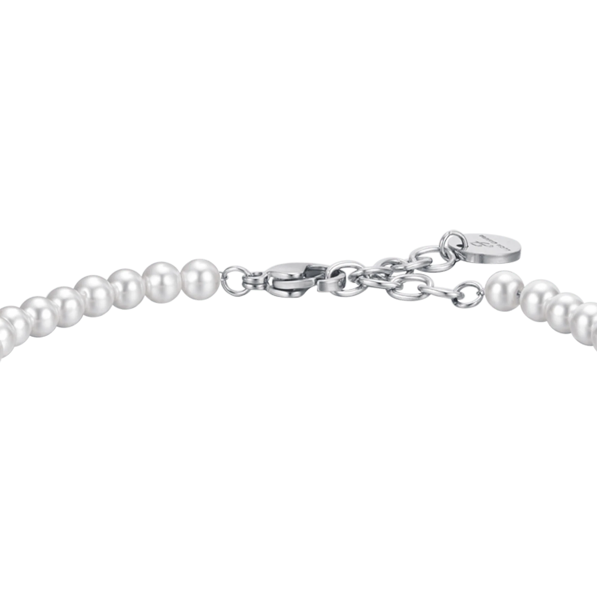 BRACCIALE UOMO IN ACCIAIO CON PERLE SINTETICHE BIANCHE - Image 4