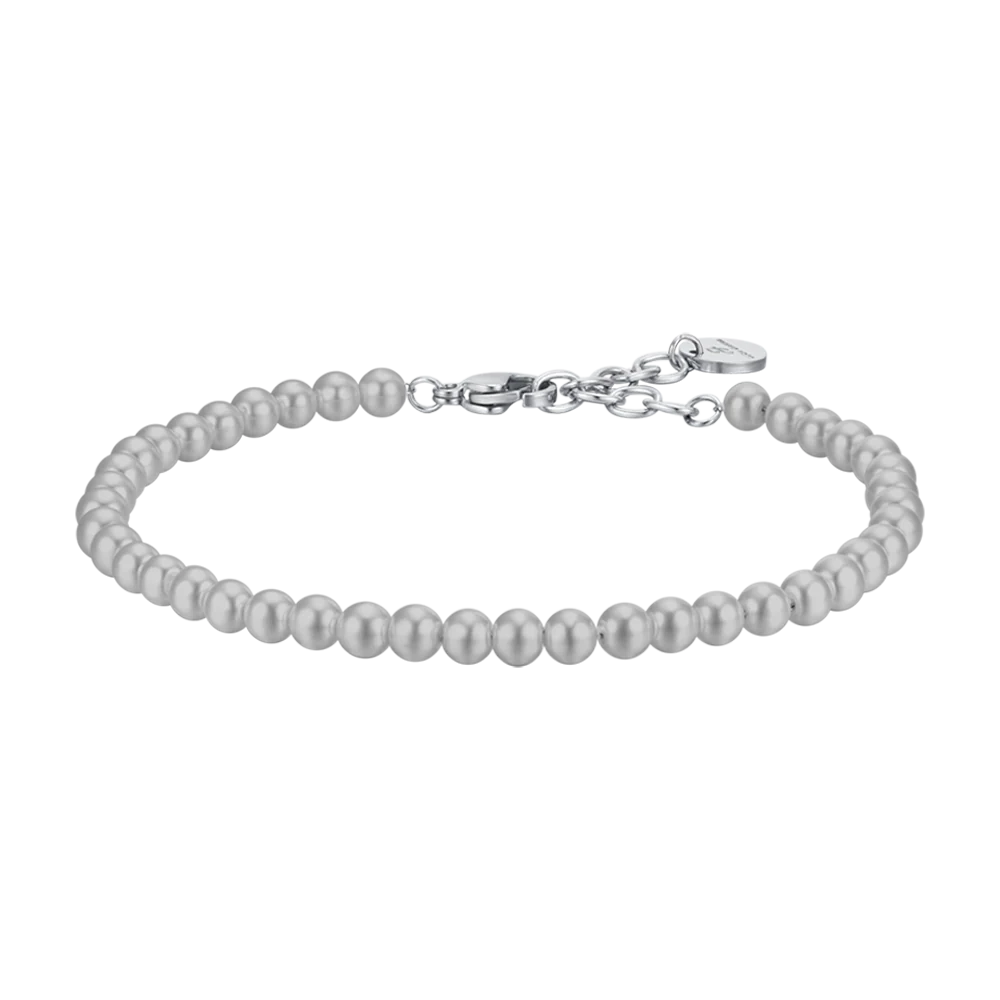 BRACCIALE UOMO IN ACCIAIO CON PERLE SINTETICHE GRIGIE