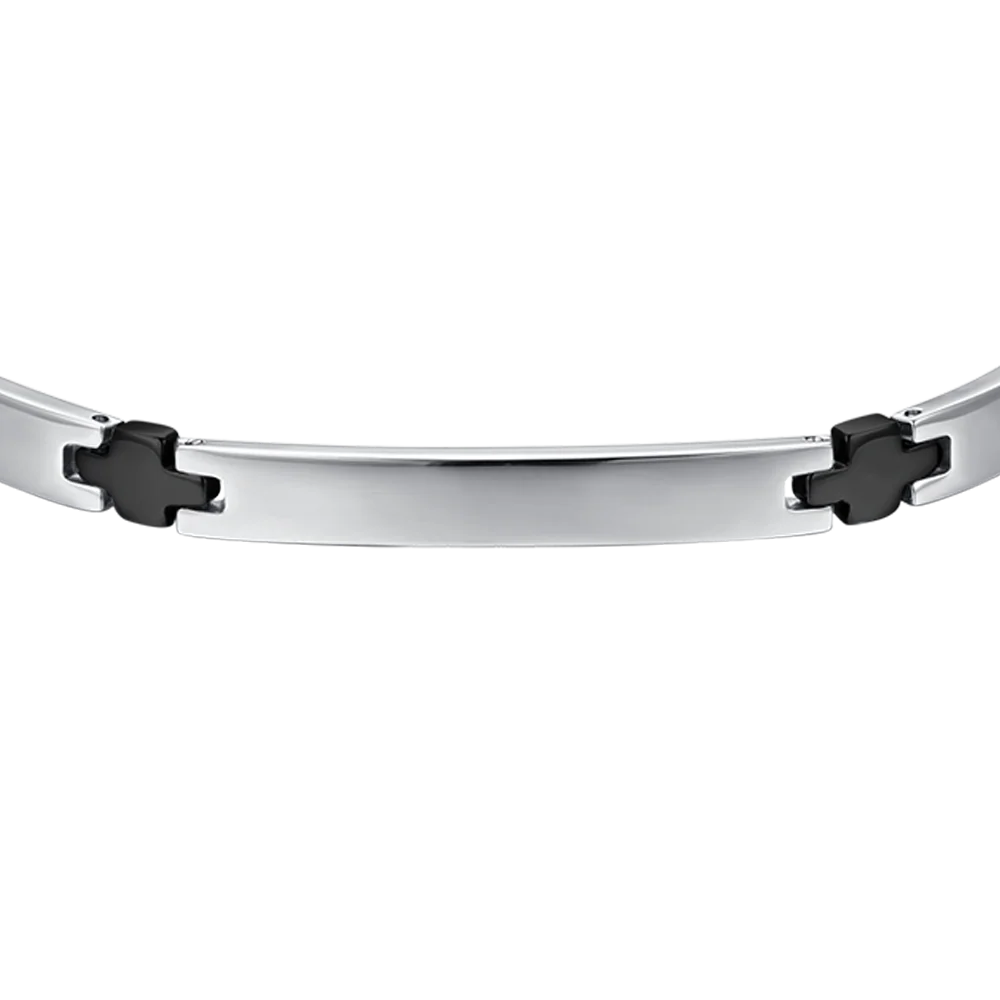 BRACCIALE UOMO IN ACCIAIO CON PIASTRA E CROCI IP NERO - Image 4