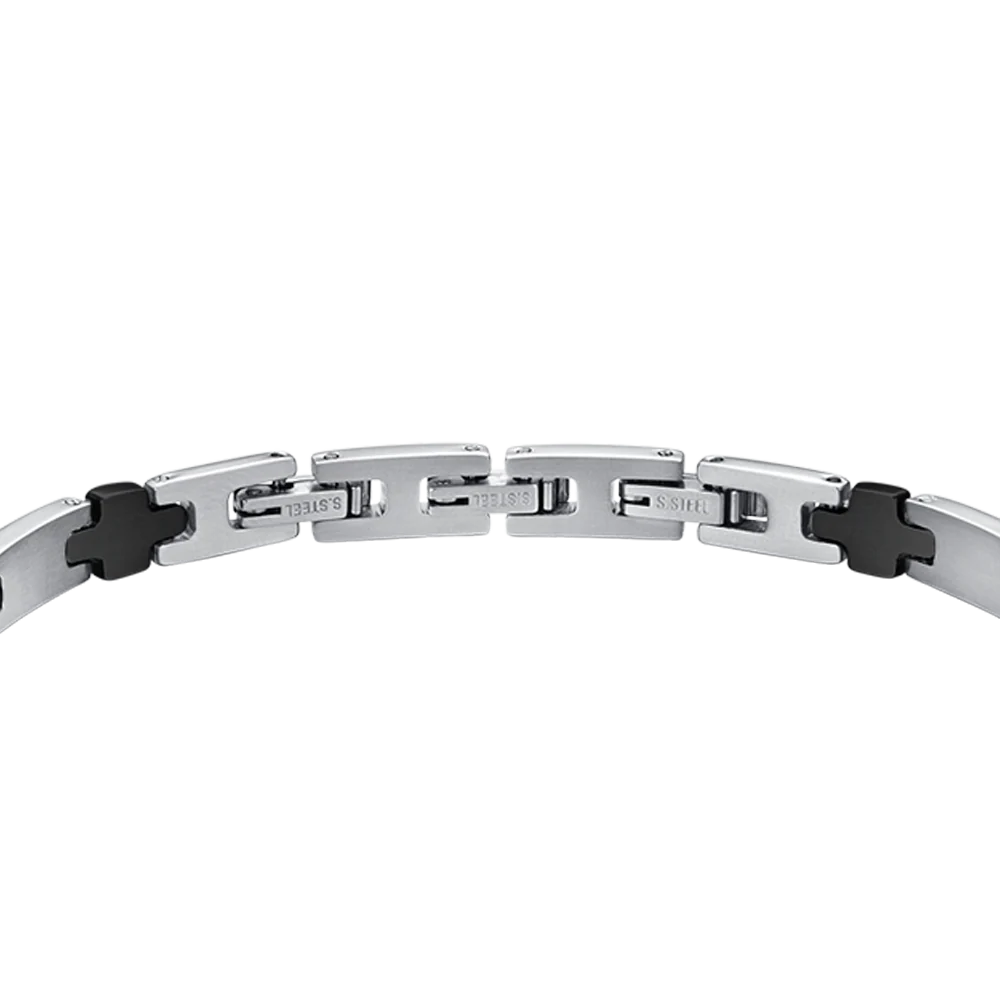 BRACCIALE UOMO IN ACCIAIO CON PIASTRA E CROCI IP NERO - Image 5
