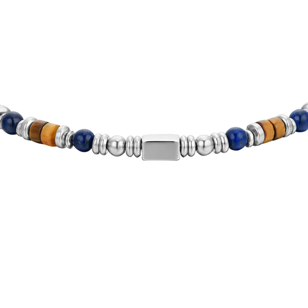 BRACCIALE UOMO IN ACCIAIO CON PIETRA LAPIS ED ELEMENTI OCCHIO DI TIGRE - Image 4