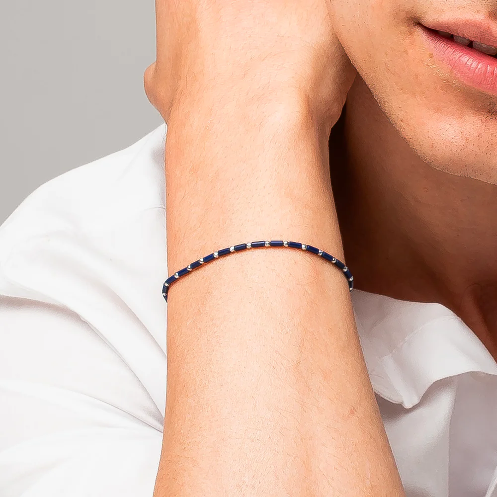BRACCIALE UOMO IN ACCIAIO CON PIETRA LAPIS ED EMATITE - Image 2