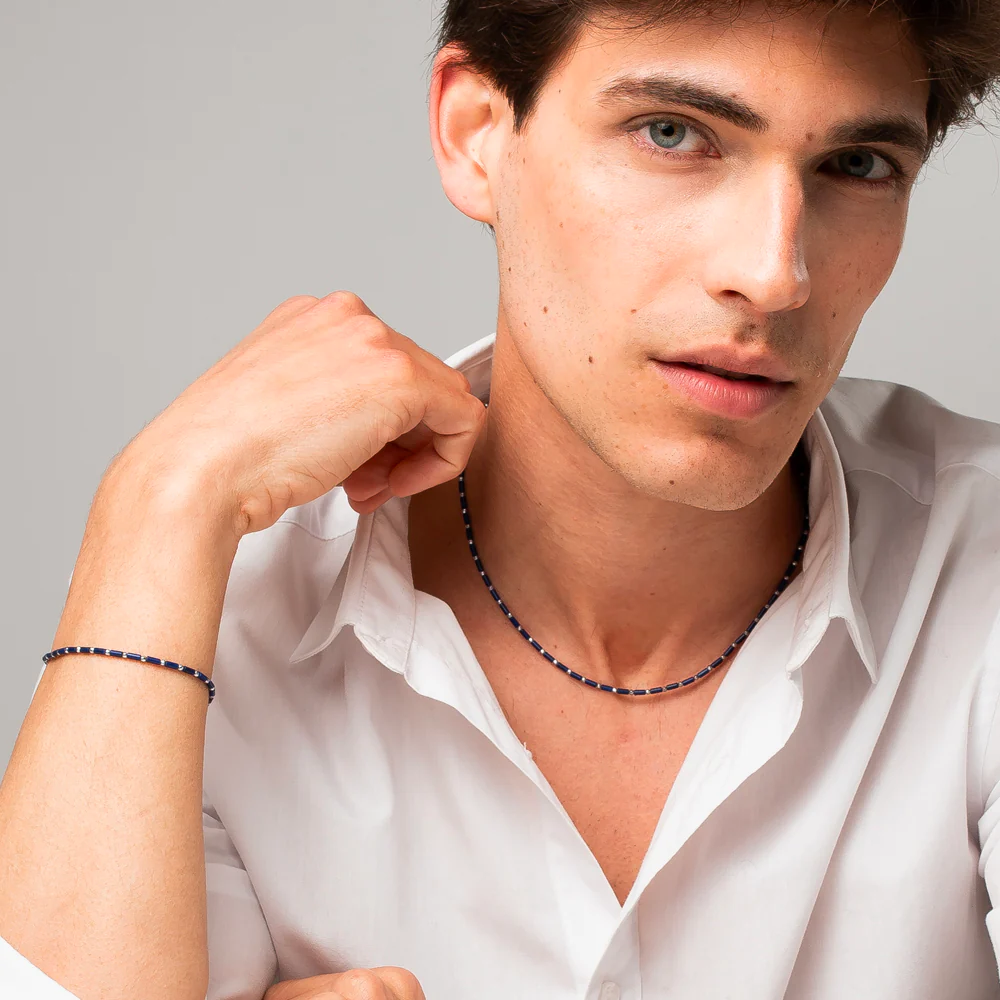 BRACCIALE UOMO IN ACCIAIO CON PIETRA LAPIS ED EMATITE - Image 4