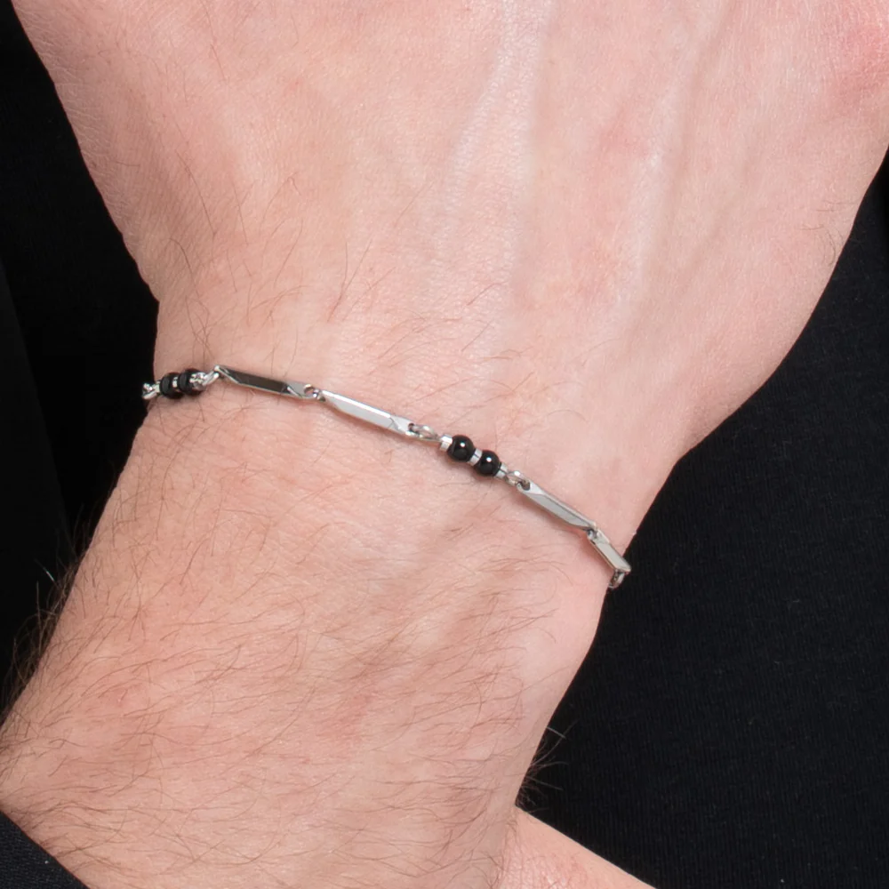BRACCIALE UOMO IN ACCIAIO CON PIETRE AGATA - Image 2