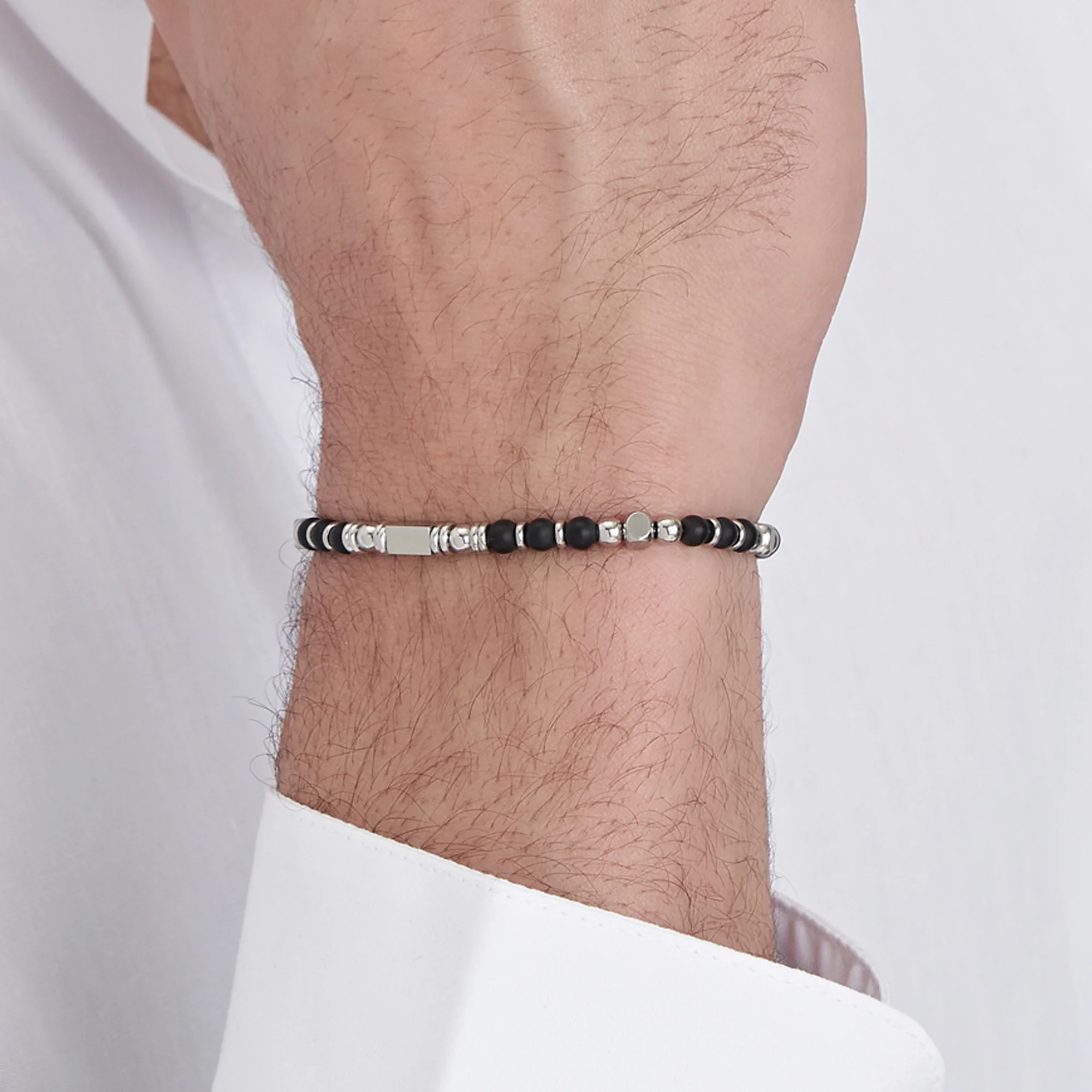 BRACCIALE UOMO IN ACCIAIO CON AGATA NERA - Image 2