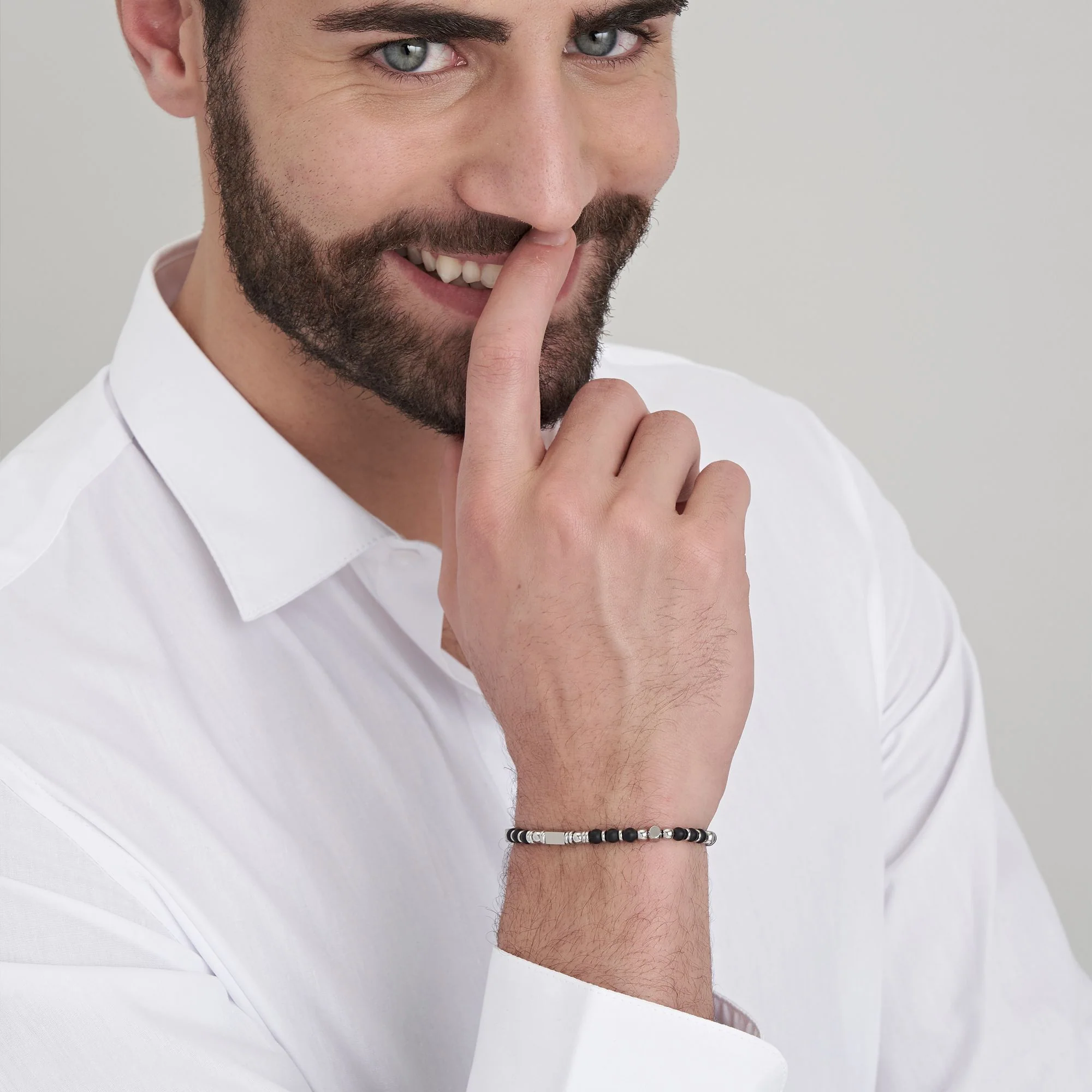 BRACCIALE UOMO IN ACCIAIO CON AGATA NERA - Image 3