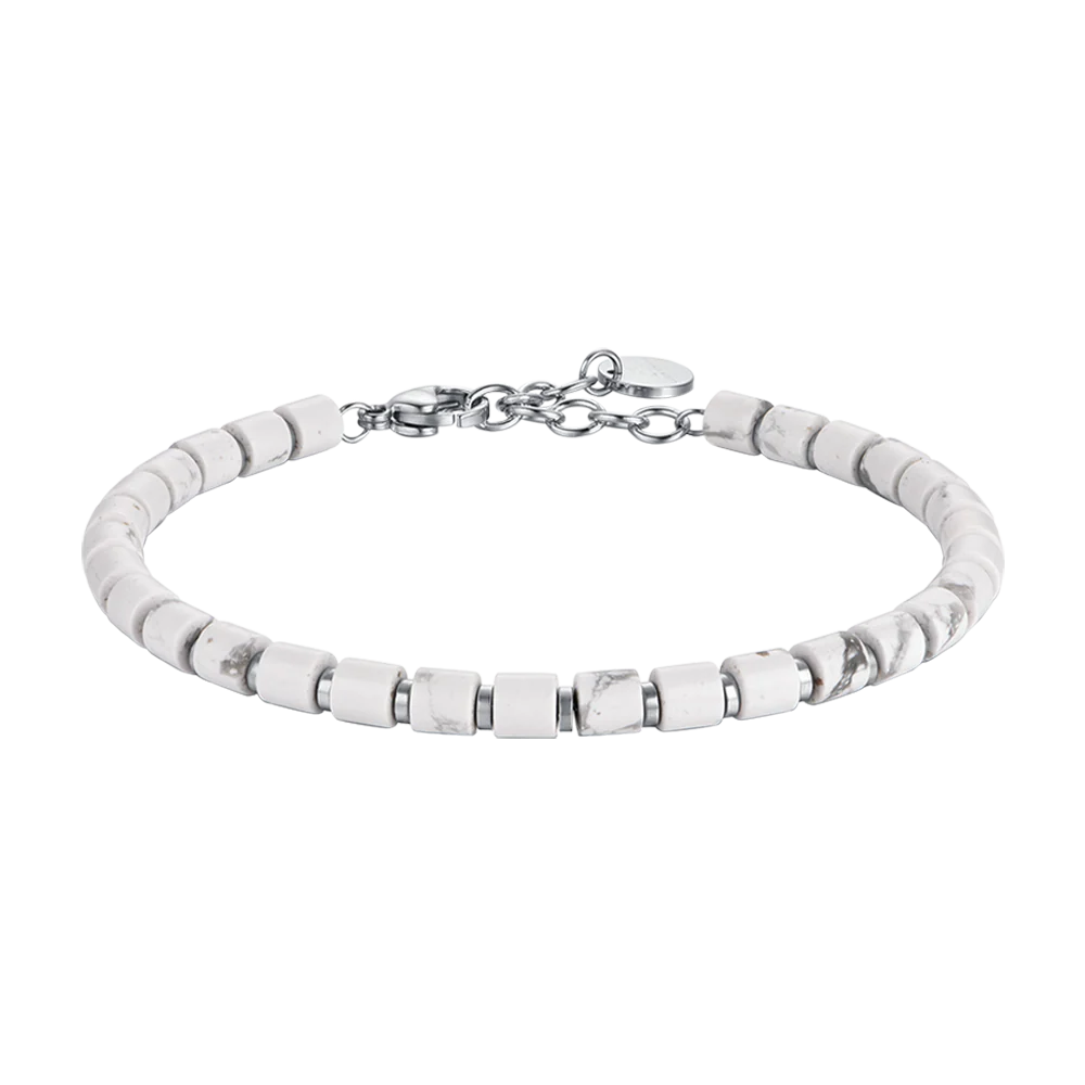 BRACCIALE UOMO IN ACCIAIO CON PIETRE BIANCHE