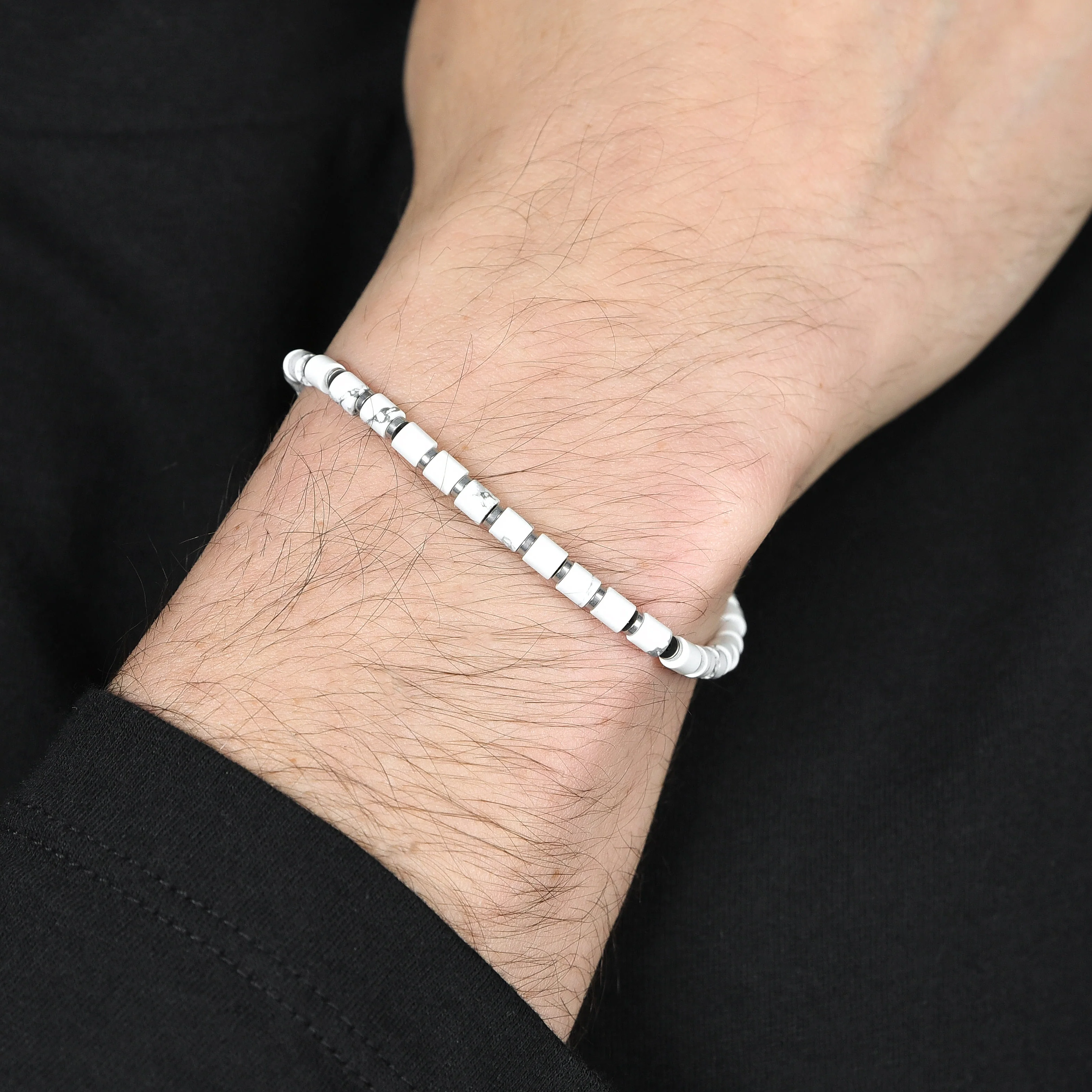 BRACCIALE UOMO IN ACCIAIO CON PIETRE BIANCHE - Image 2