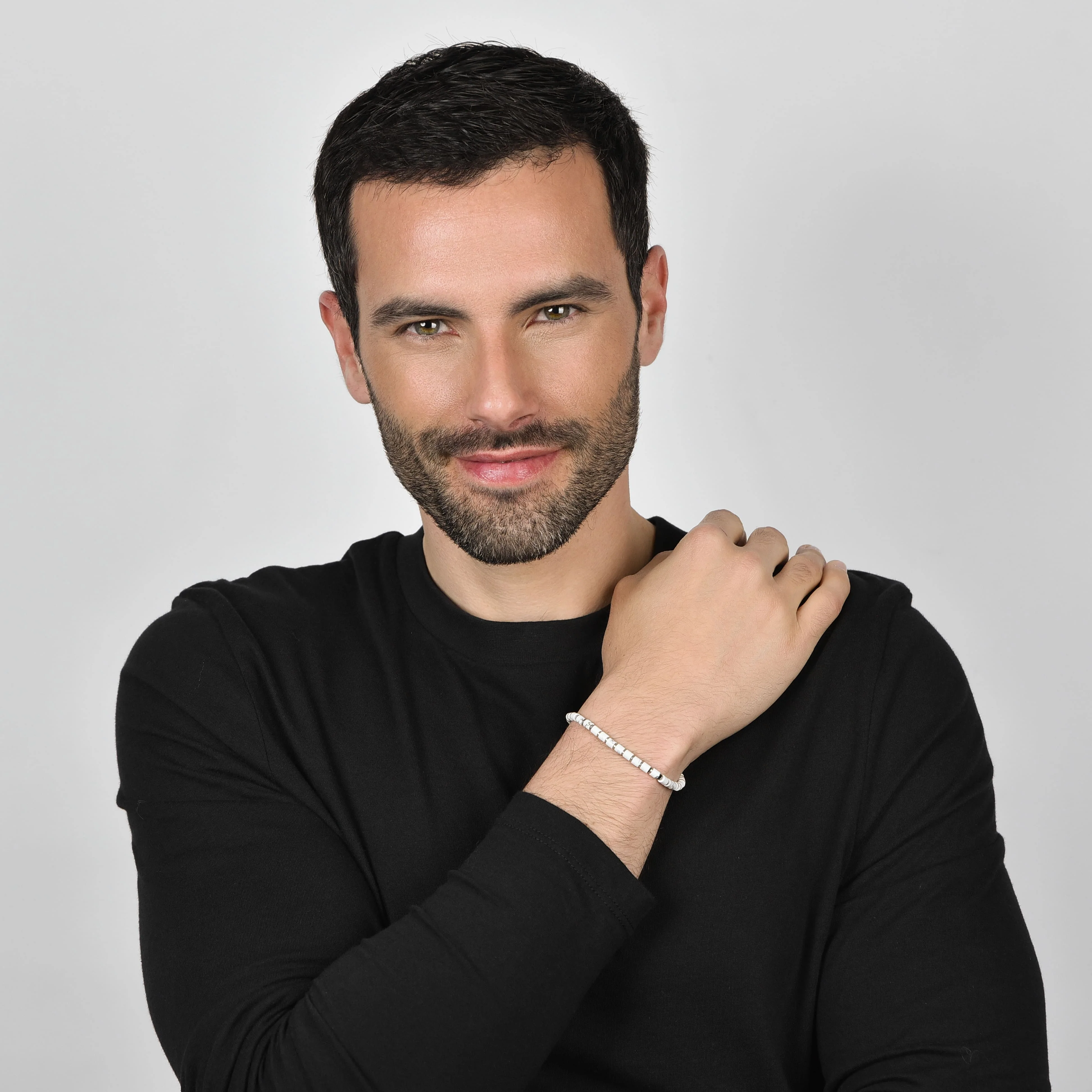 BRACCIALE UOMO IN ACCIAIO CON PIETRE BIANCHE - Image 3