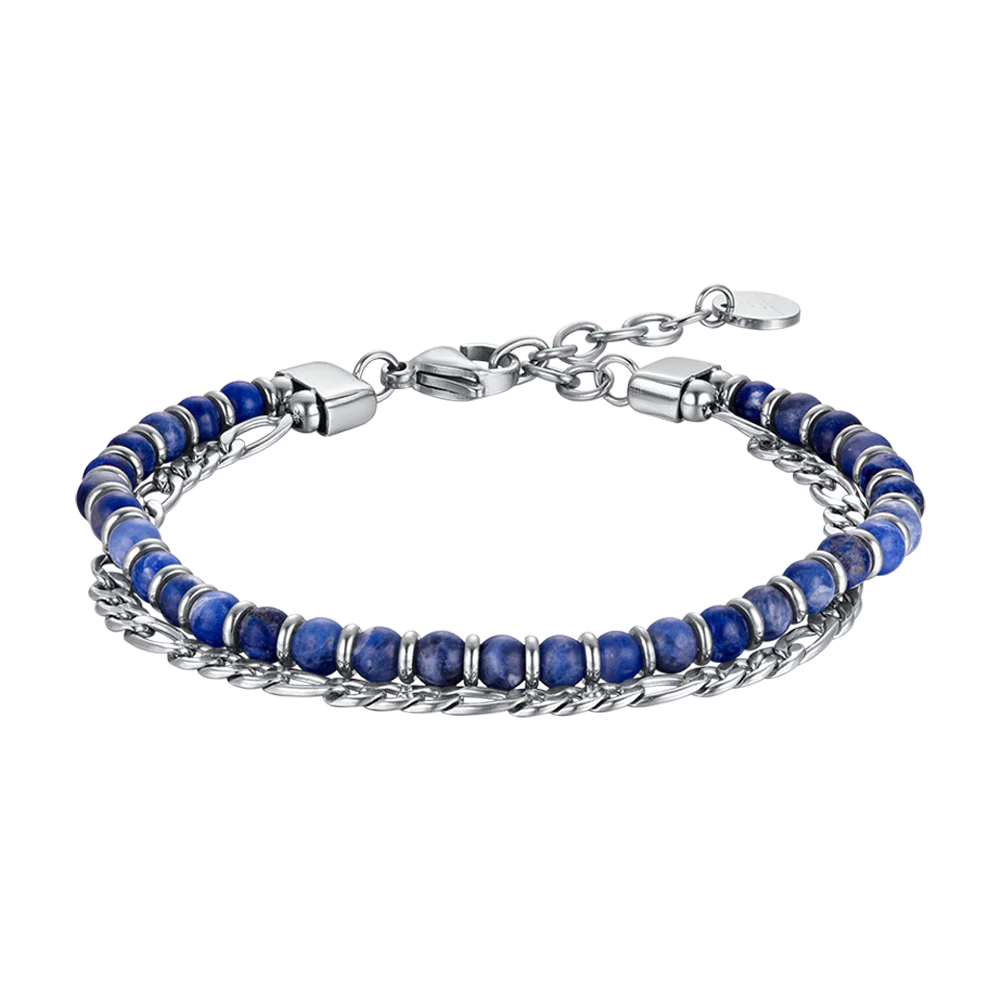 BRACCIALE UOMO IN ACCIAIO CON PIETRE BLU ED ELEMENTI IN ACCIAIO