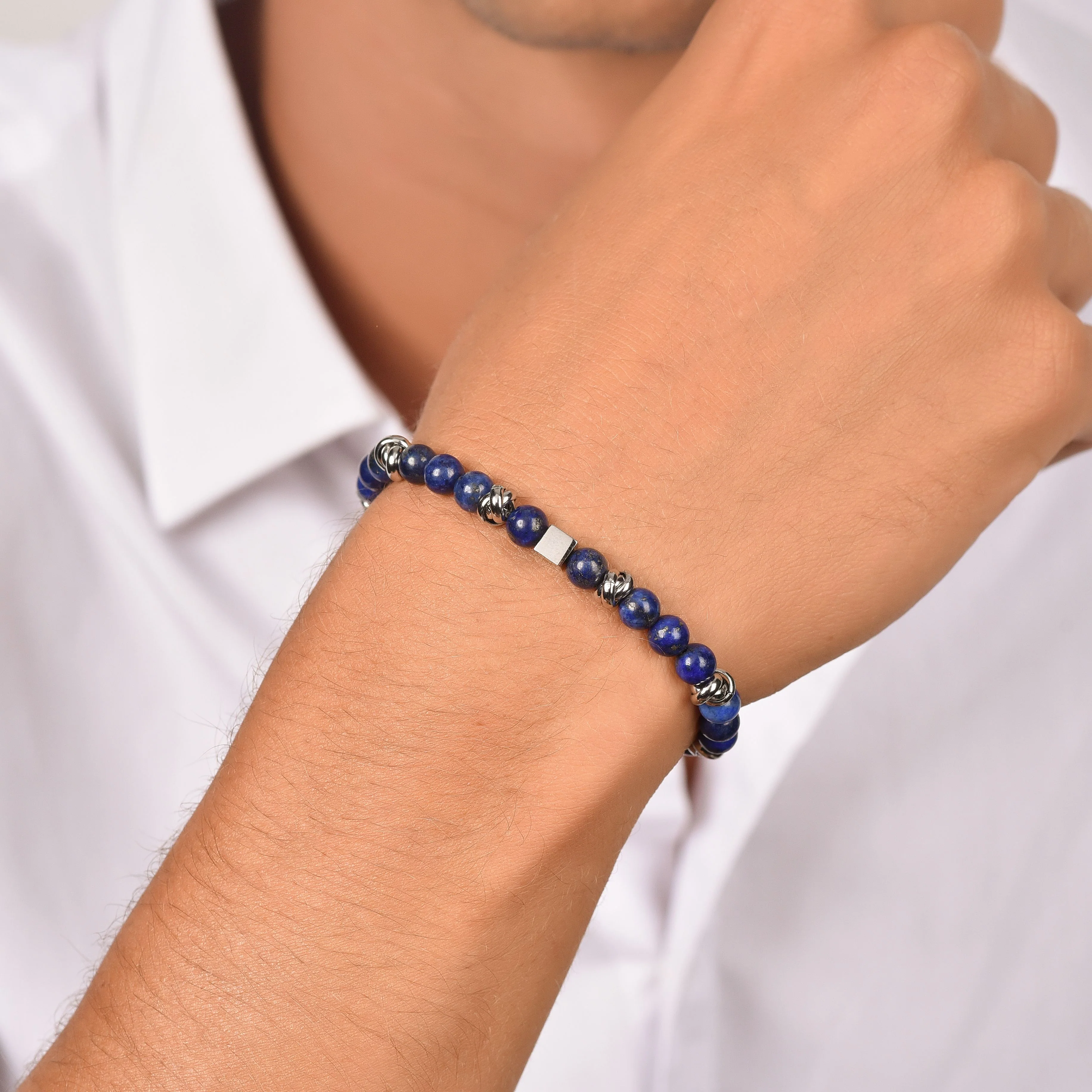 BRACCIALE UOMO IN ACCIAIO CON PIETRE BLU ED ELEMENTI IN ACCIAIO - Image 2