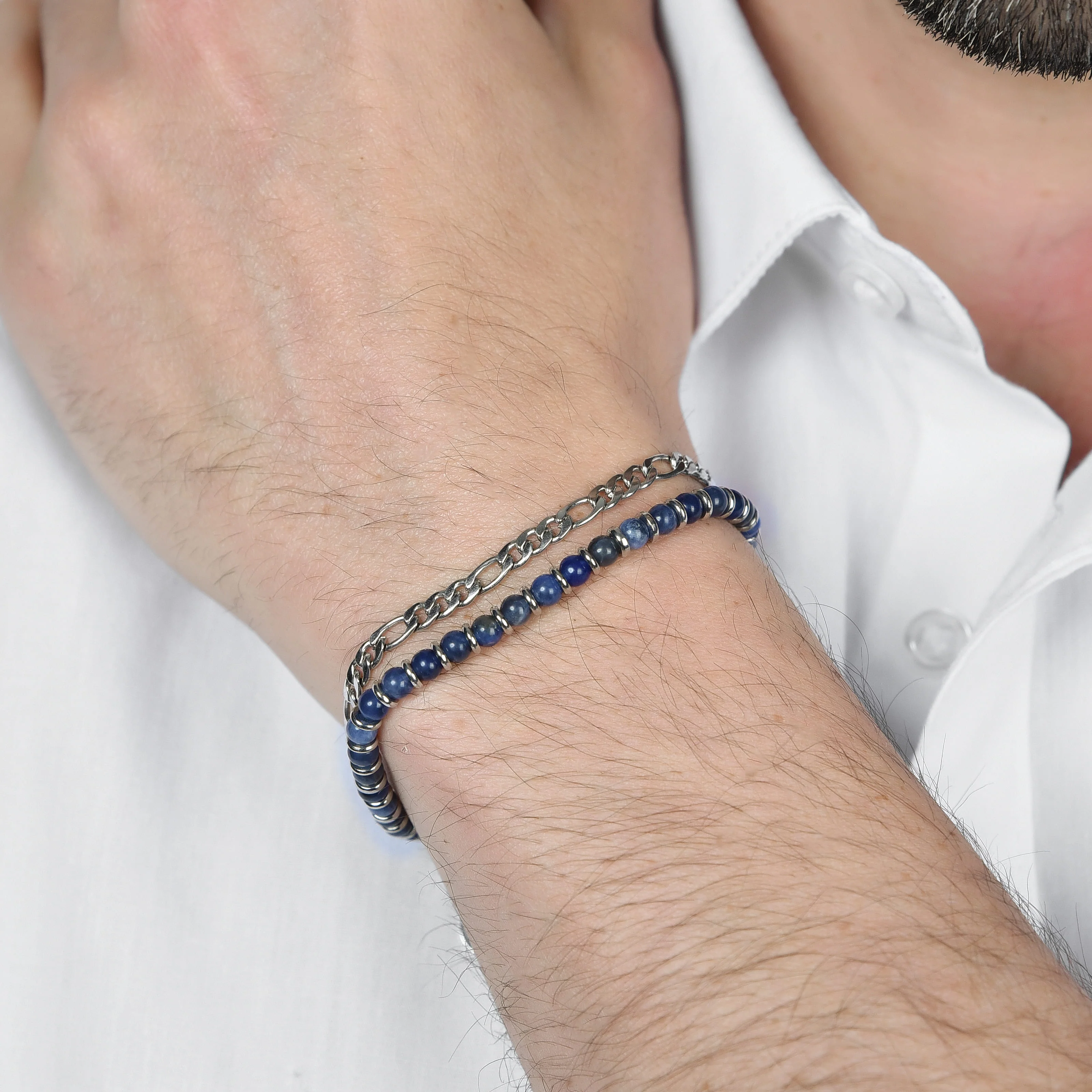 BRACCIALE UOMO IN ACCIAIO CON PIETRE BLU ED ELEMENTI IN ACCIAIO - Image 2