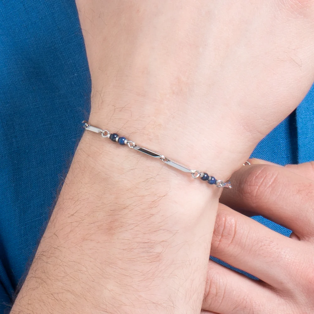 BRACCIALE UOMO IN ACCIAIO CON PIETRE LAPIS - Image 2