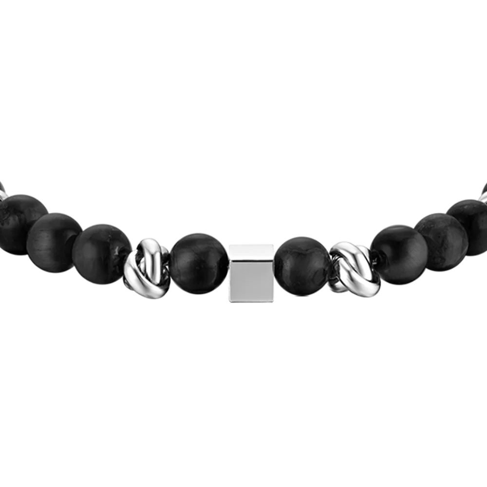 BRACCIALE UOMO IN ACCIAIO CON PIETRE NERE ED ELEMENTI IN ACCIAIO - Image 4
