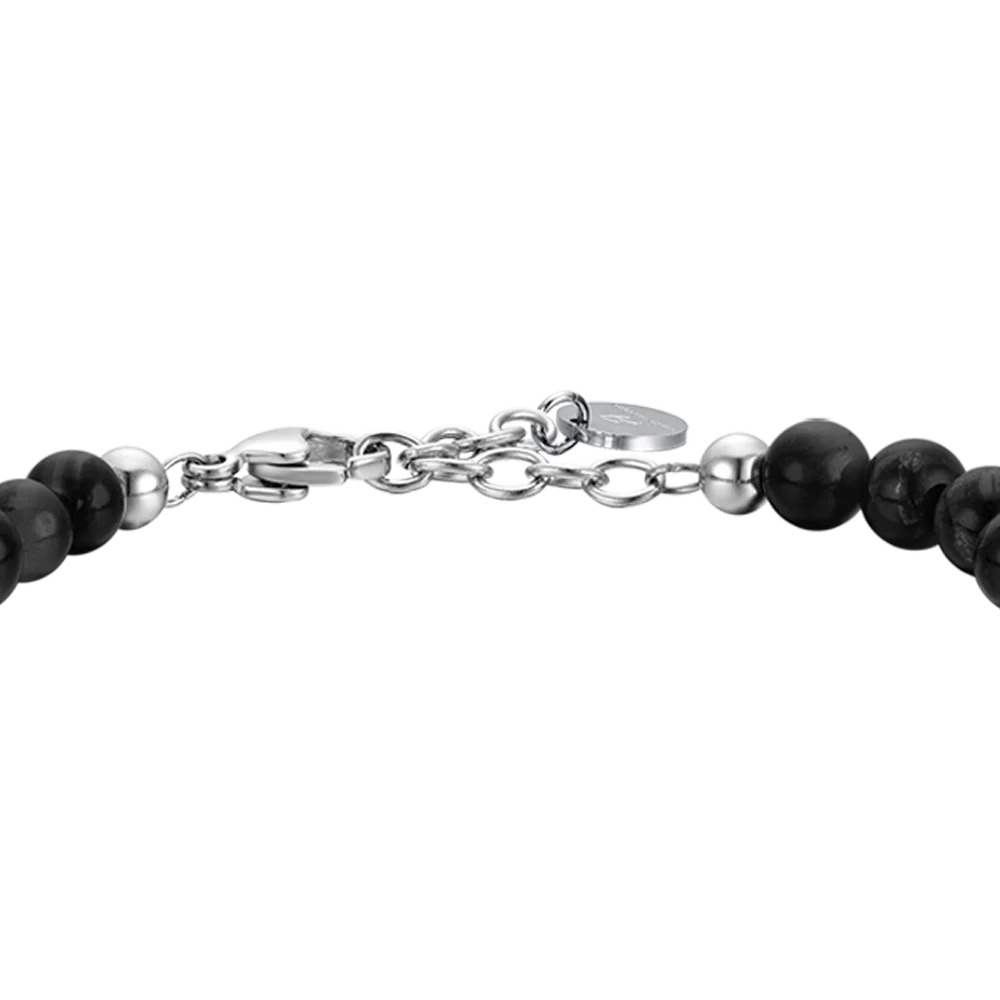 BRACCIALE UOMO IN ACCIAIO CON PIETRE NERE ED ELEMENTI IN ACCIAIO - Image 5