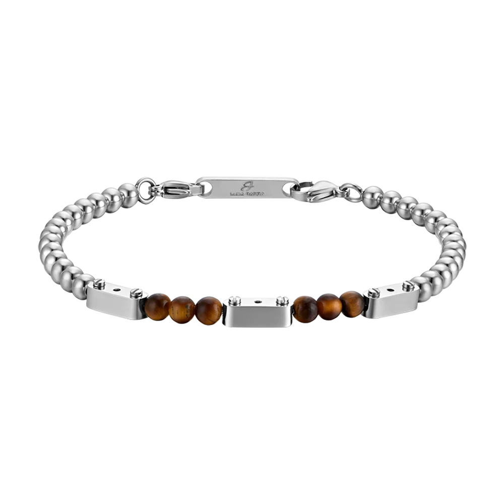 BRACCIALE UOMO IN ACCIAIO CON PIETRE OCCHIO DI TIGRE