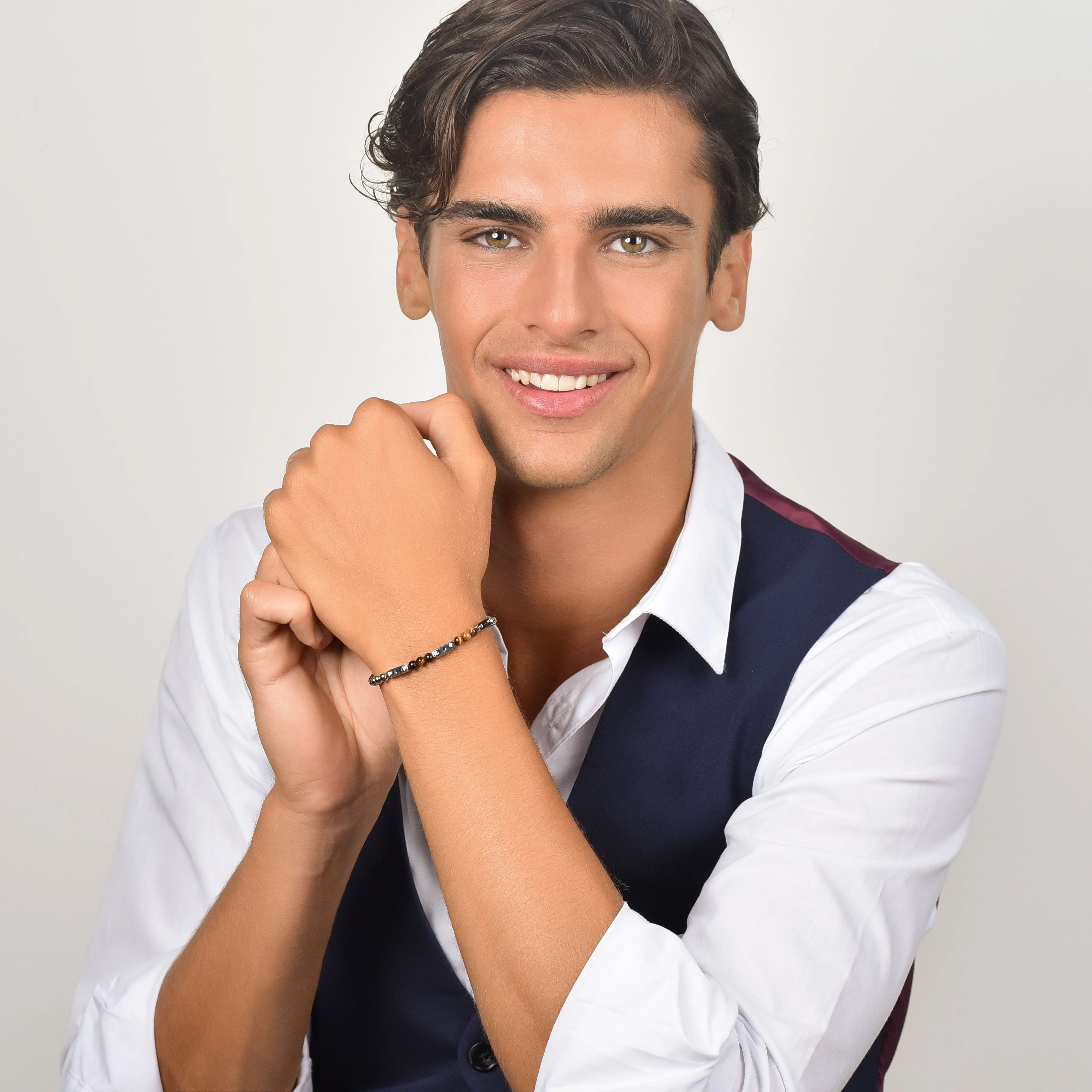 BRACCIALE UOMO IN ACCIAIO CON PIETRE OCCHIO DI TIGRE - Image 3