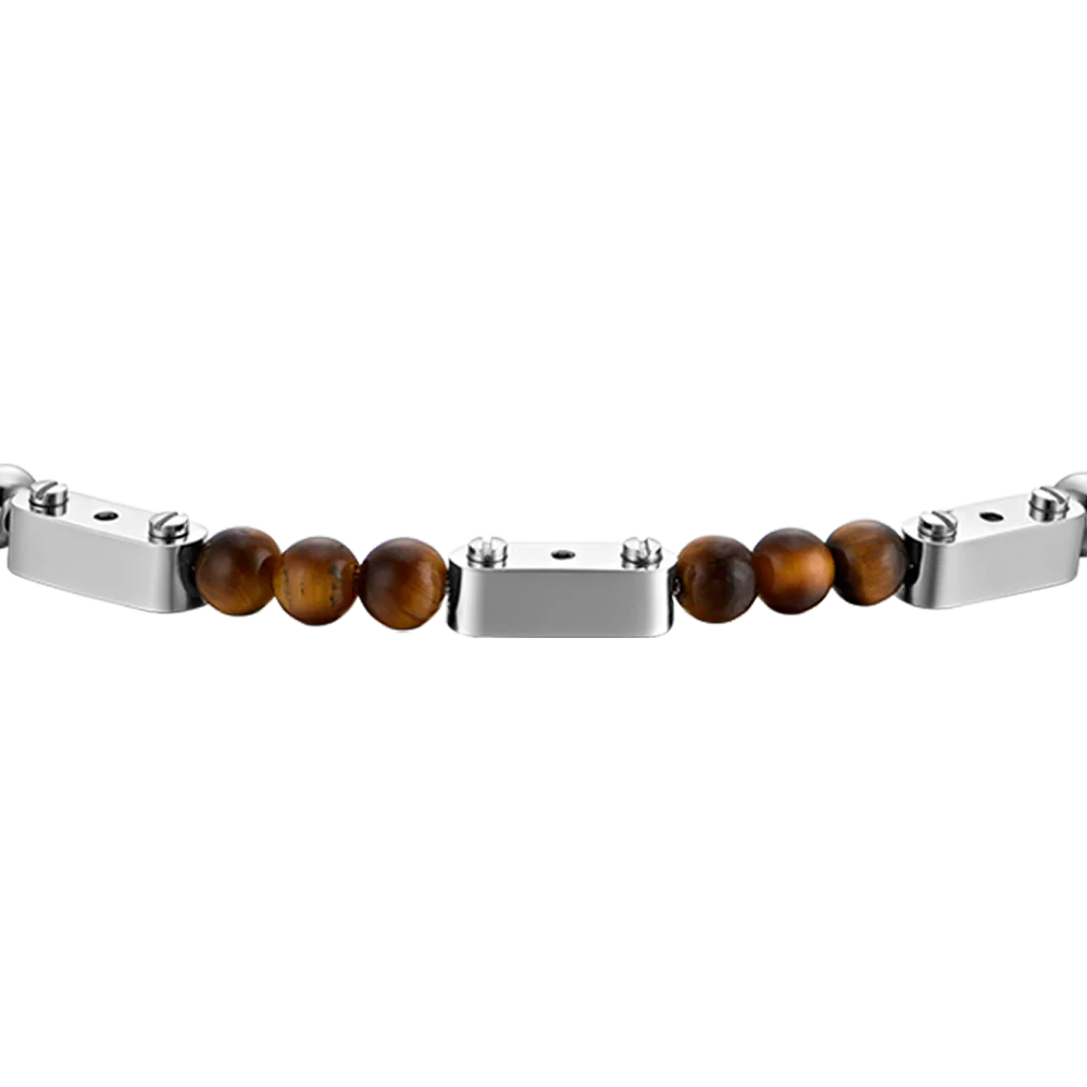BRACCIALE UOMO IN ACCIAIO CON PIETRE OCCHIO DI TIGRE - Image 4