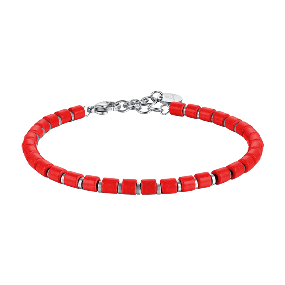 BRACCIALE UOMO IN ACCIAIO CON PIETRE ROSSE