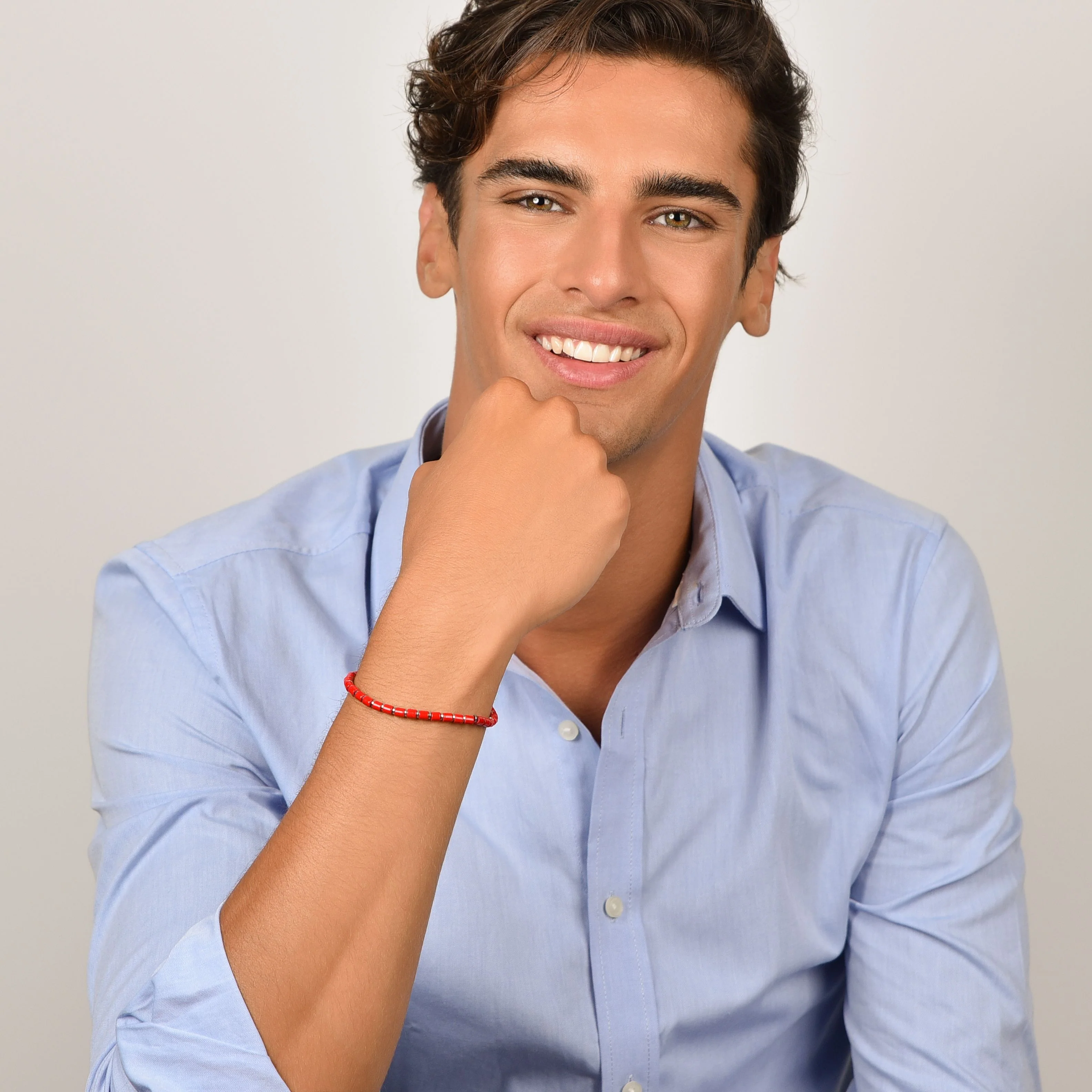 BRACCIALE UOMO IN ACCIAIO CON PIETRE ROSSE - Image 3