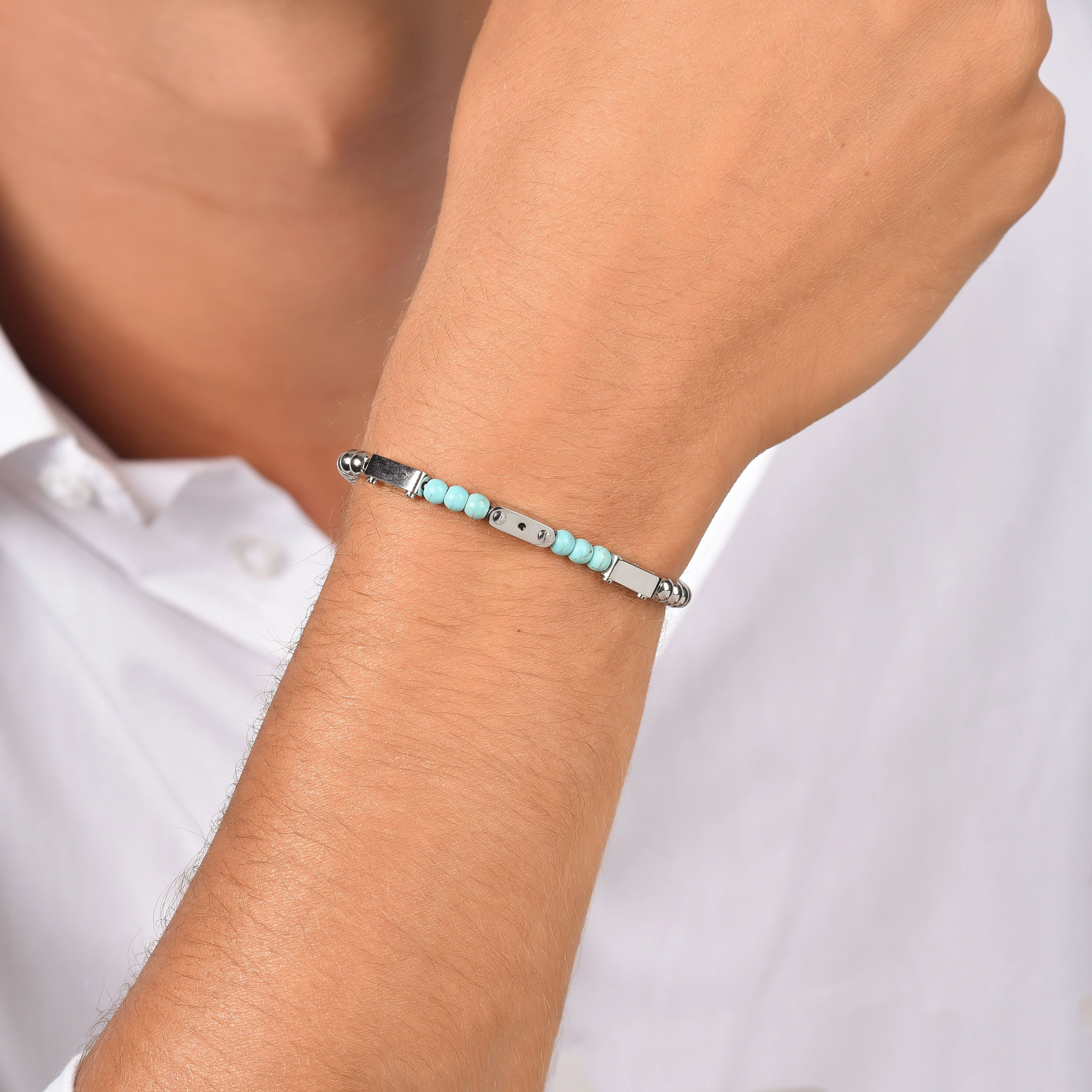 BRACCIALE UOMO IN ACCIAIO CON PIETRE TURCHESI - Image 2