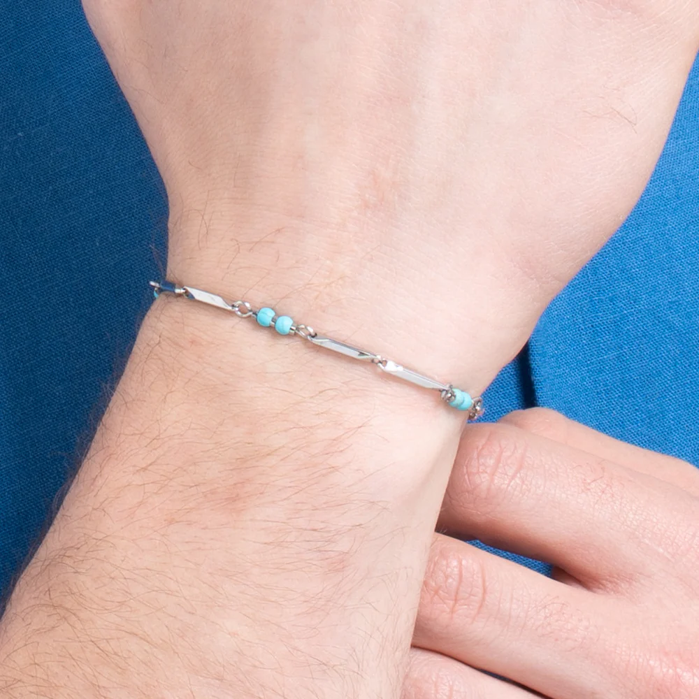 BRACCIALE UOMO IN ACCIAIO CON PIETRE TURCHESI - Image 2
