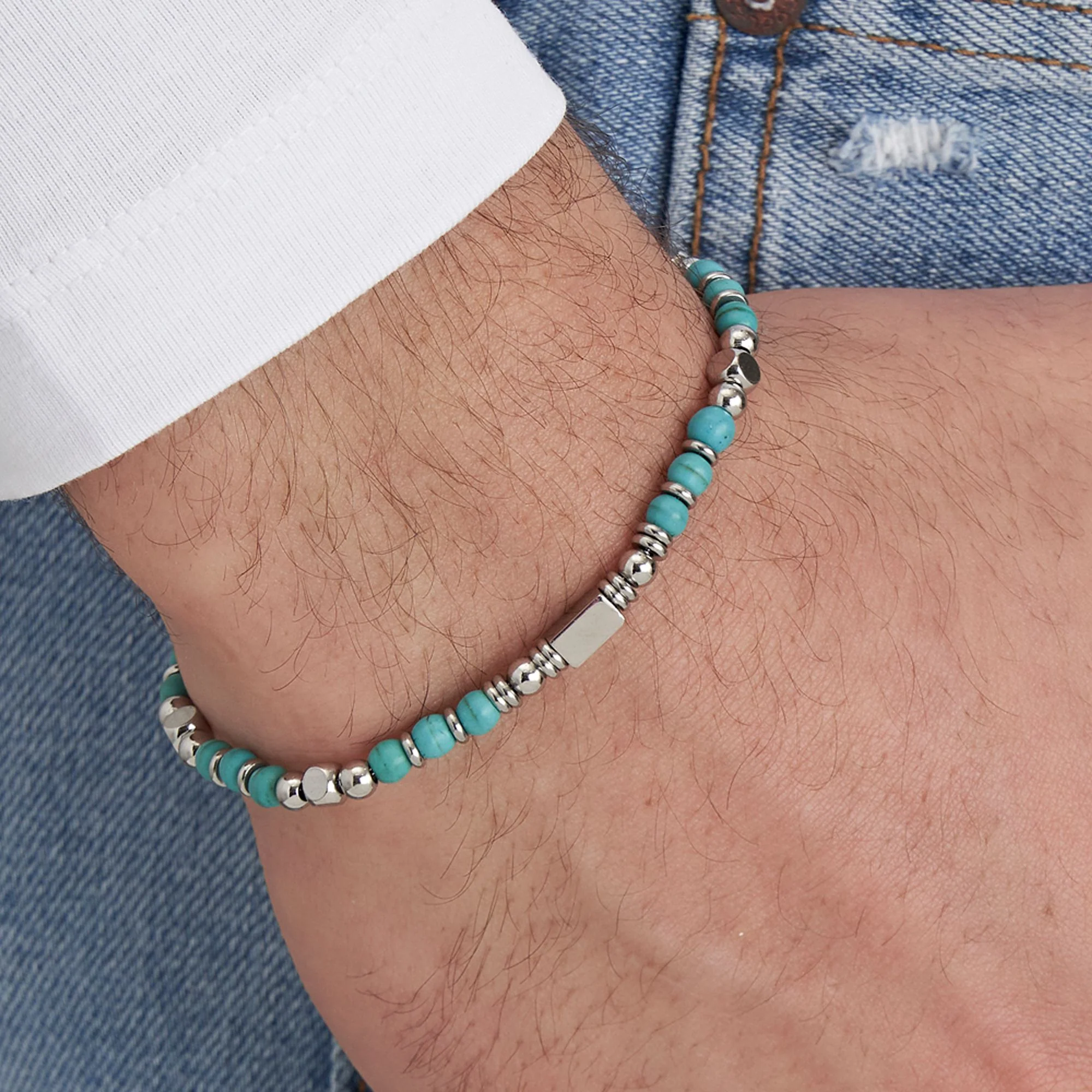 BRACCIALE UOMO IN ACCIAIO CON PIETRE TURCHESI - Image 2