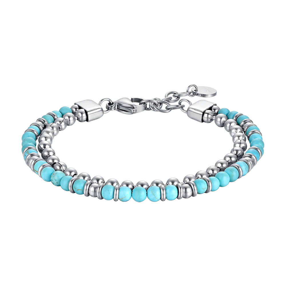 BRACCIALE UOMO IN ACCIAIO CON PIETRE TURCHESI ED ELEMENTI IN ACCIAIO