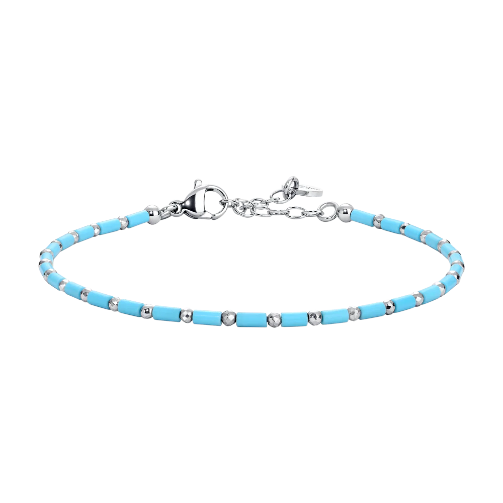 BRACCIALE UOMO IN ACCIAIO CON PIETRE TURCHESU ED EMATITE