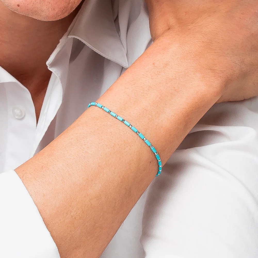 BRACCIALE UOMO IN ACCIAIO CON PIETRE TURCHESU ED EMATITE - Image 2