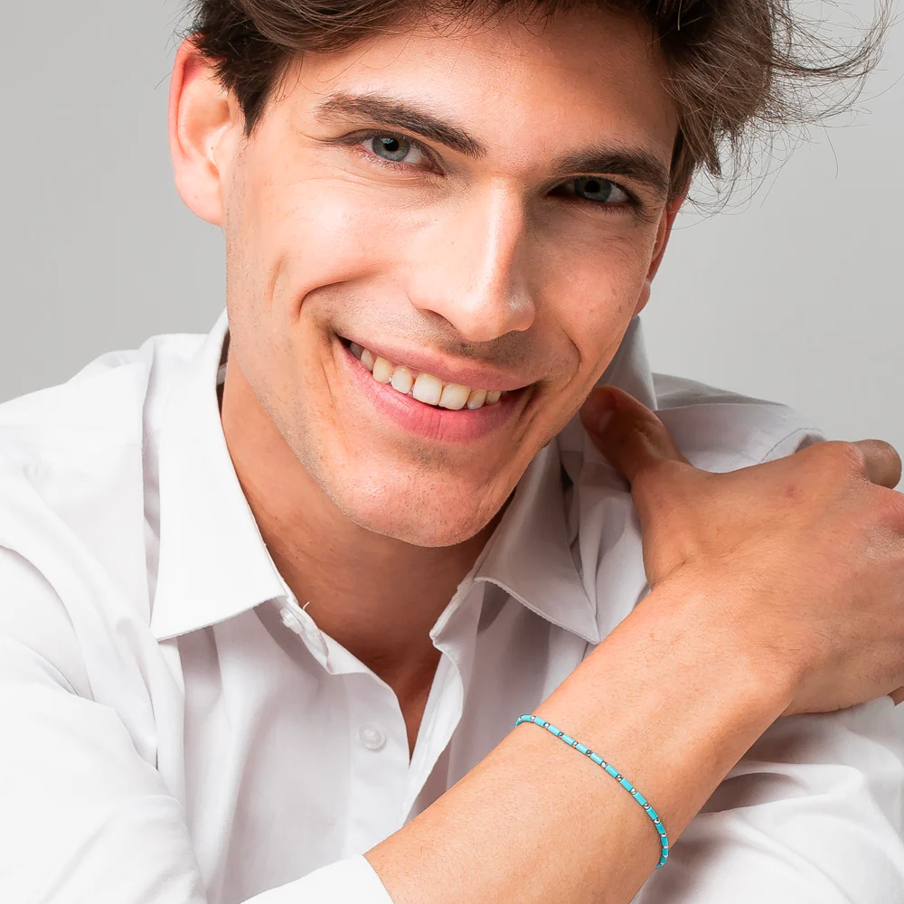 BRACCIALE UOMO IN ACCIAIO CON PIETRE TURCHESU ED EMATITE - Image 3
