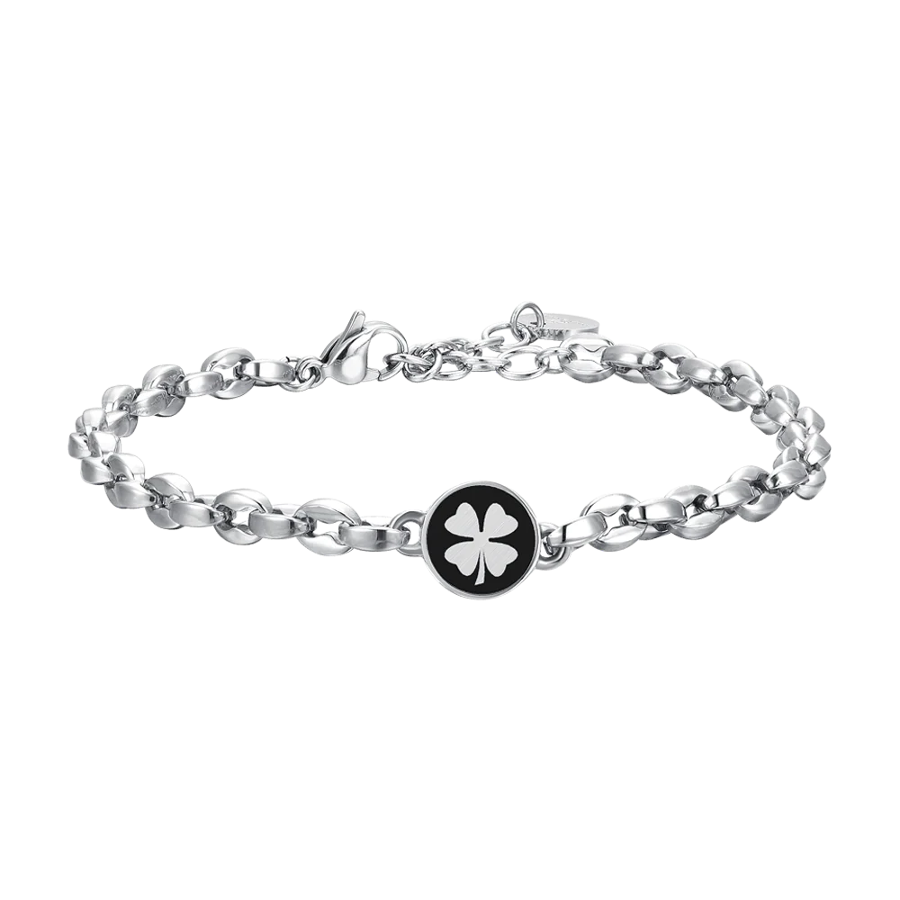 BRACCIALE UOMO IN ACCIAIO CON QUADRIFOGLIO