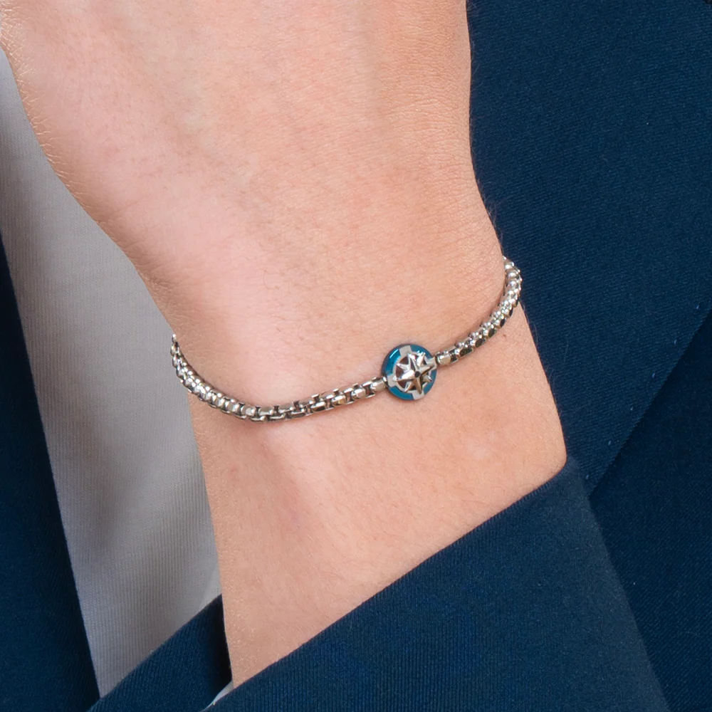 BRACCIALE UOMO IN ACCIAIO CON ROSA DEI VENTI E DETTAGLIO BLU - Image 2