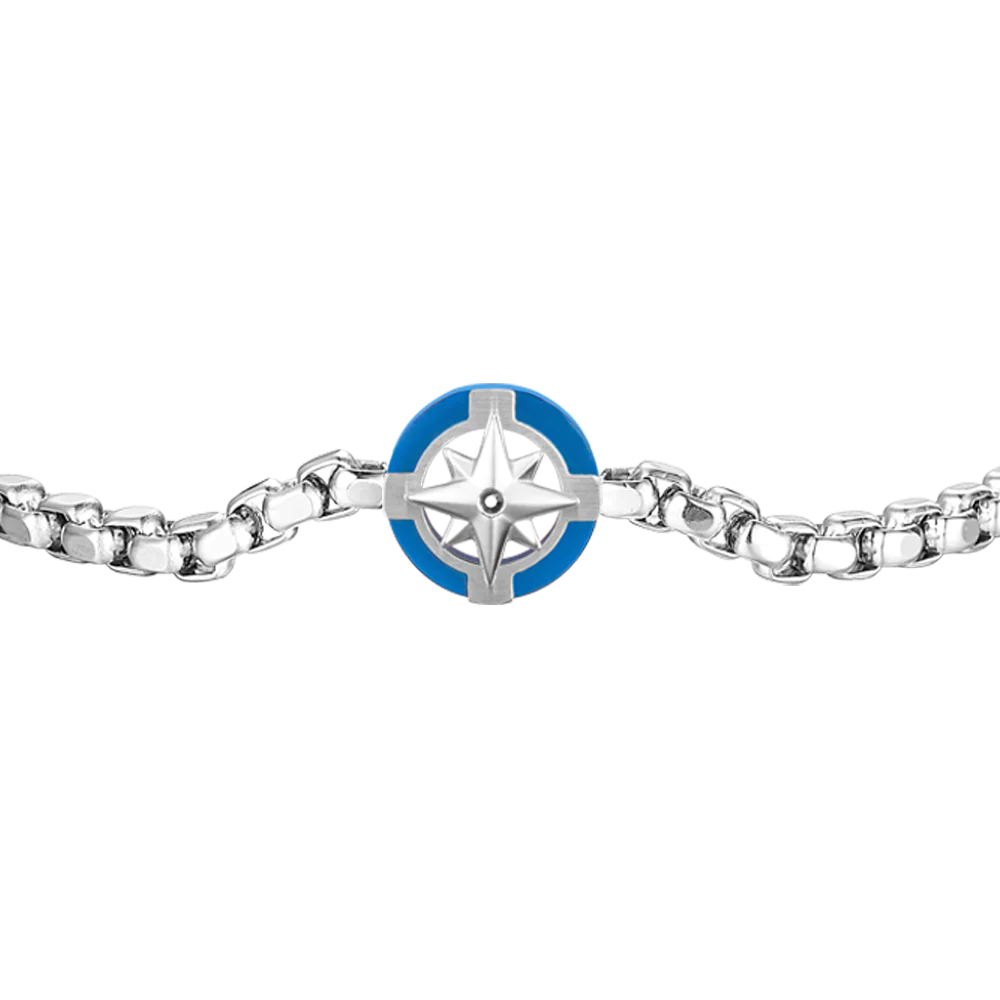 BRACCIALE UOMO IN ACCIAIO CON ROSA DEI VENTI E DETTAGLIO BLU - Image 4