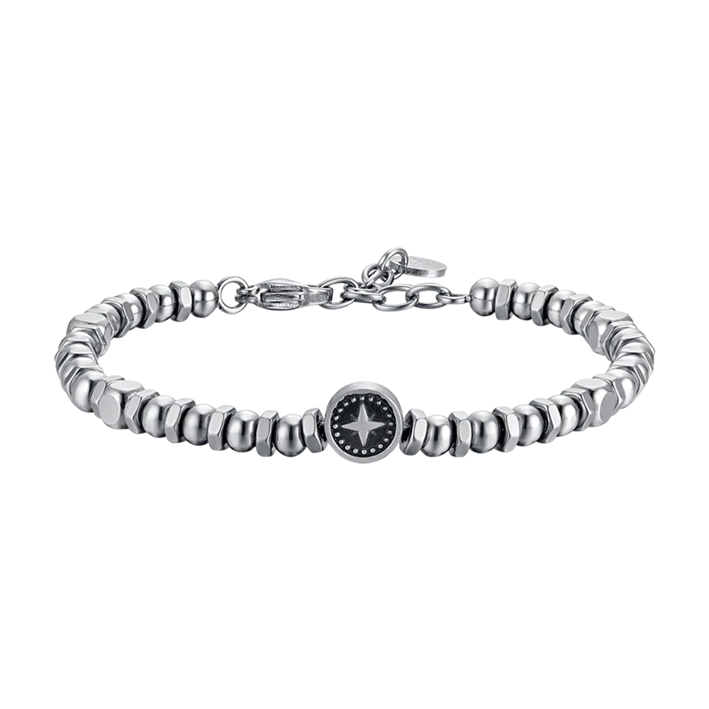 BRACCIALE UOMO IN ACCIAIO CON ROSA DEI VENTI E SMALTO NERO