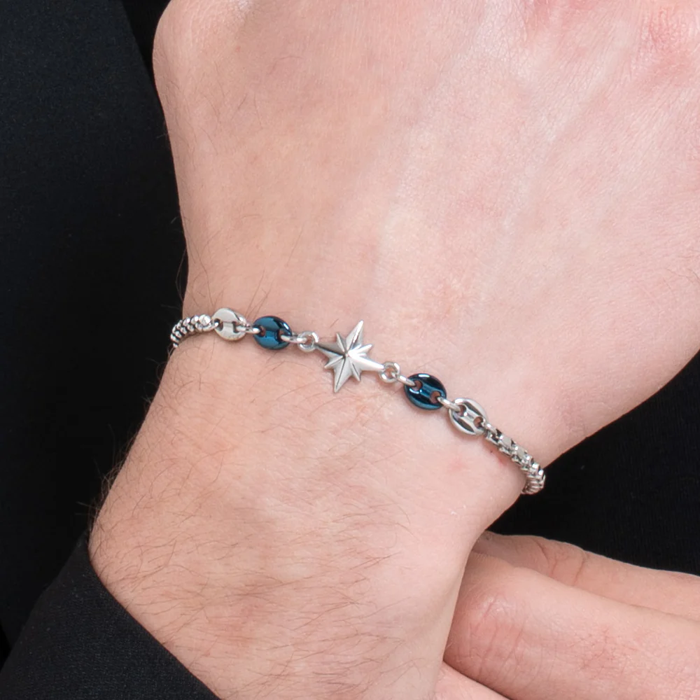 BRACCIALE UOMO IN ACCIAIO CON ROSA DEI VENTI ED ELEMENTI IN ACCIAIO IP BLU - Image 2