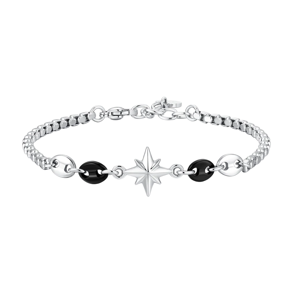 BRACCIALE UOMO IN ACCIAIO CON ROSA DEI VENTI ED ELEMENTI IN ACCIAIO IP NERO