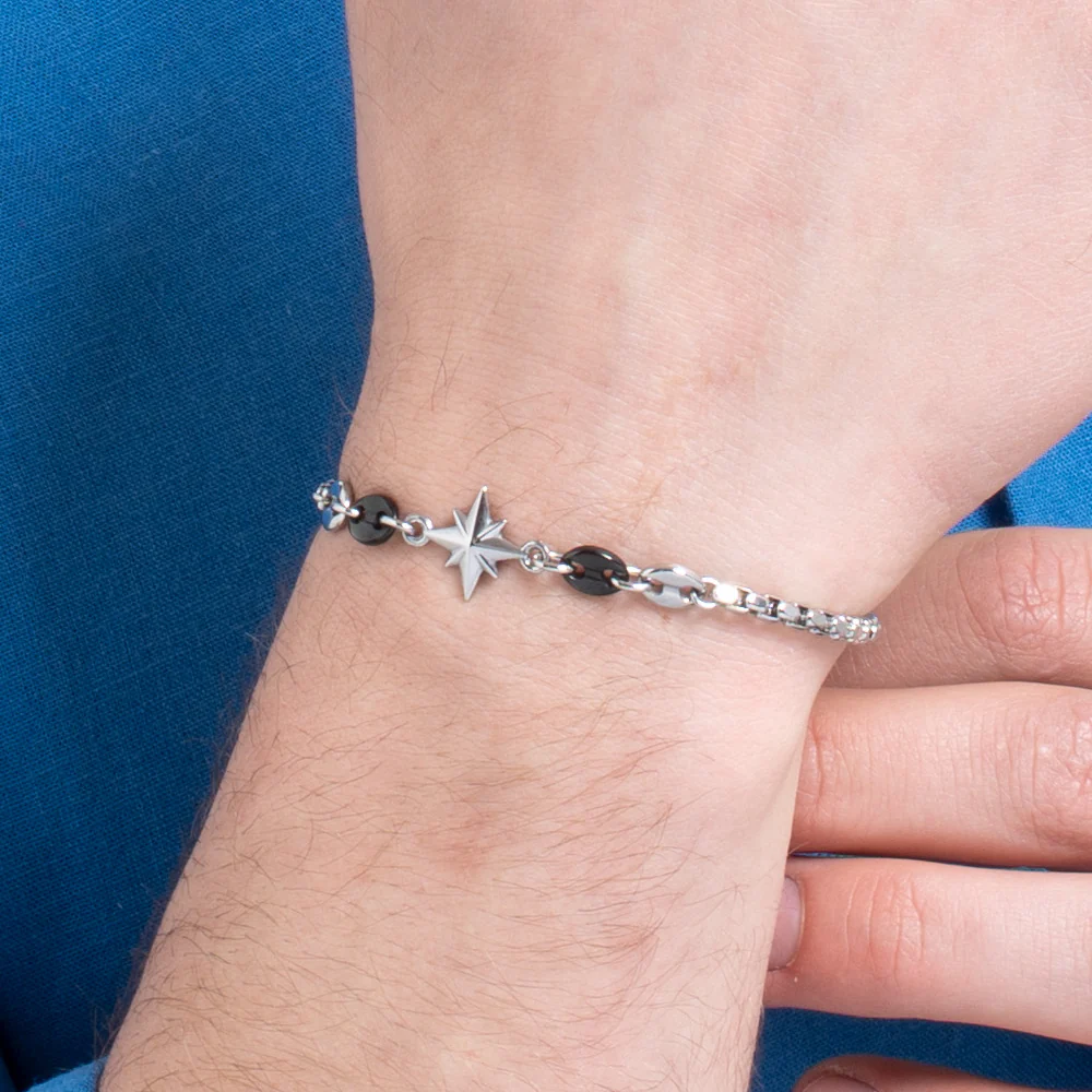 BRACCIALE UOMO IN ACCIAIO CON ROSA DEI VENTI ED ELEMENTI IN ACCIAIO IP NERO - Image 2