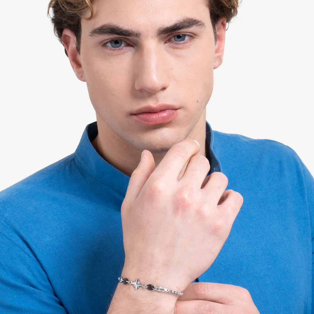 BRACCIALE UOMO IN ACCIAIO CON ROSA DEI VENTI ED ELEMENTI IN ACCIAIO IP NERO - Image 3