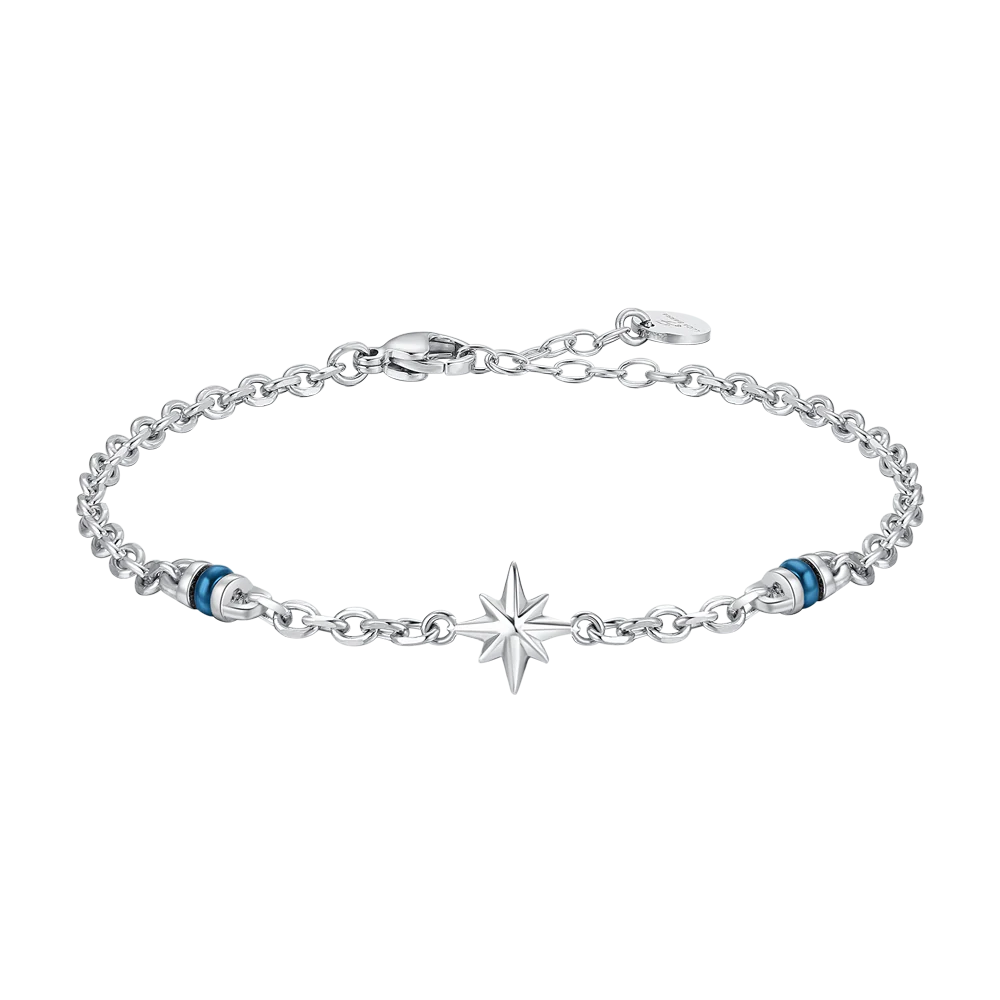 BRACCIALE UOMO IN ACCIAIO CON ROSA DEI VENTI ED ELEMENTI IN IP BLU