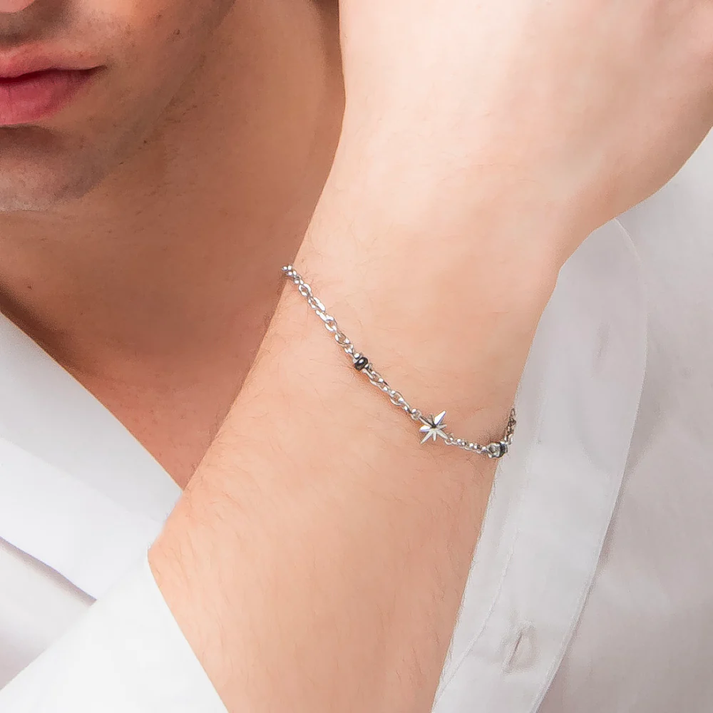BRACCIALE UOMO IN ACCIAIO CON ROSA DEI VENTI ED ELEMENTI IN IP NERO - Image 2