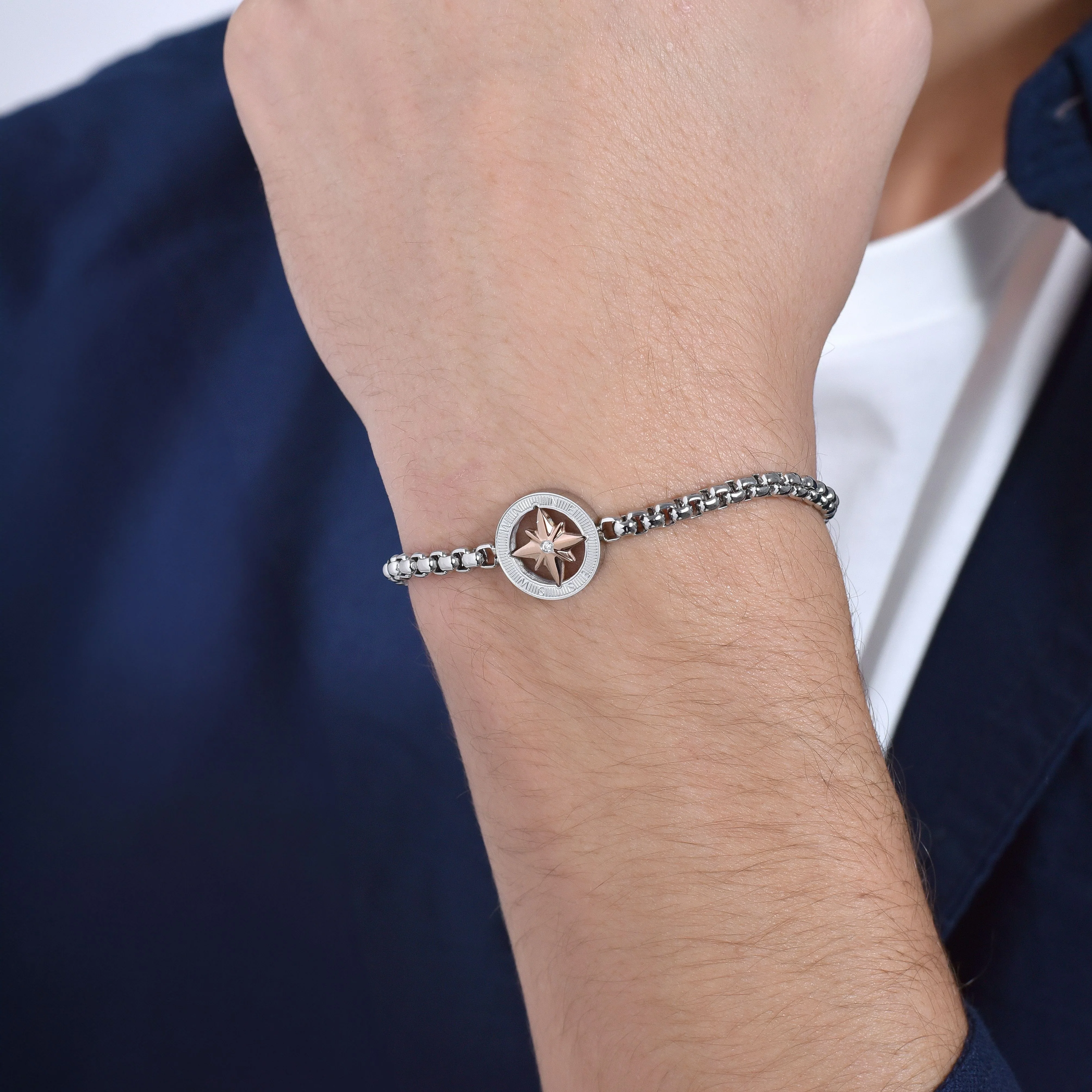 BRACCIALE UOMO IN ACCIAIO CON ROSA DEI VENTI IP ROSE - Image 2