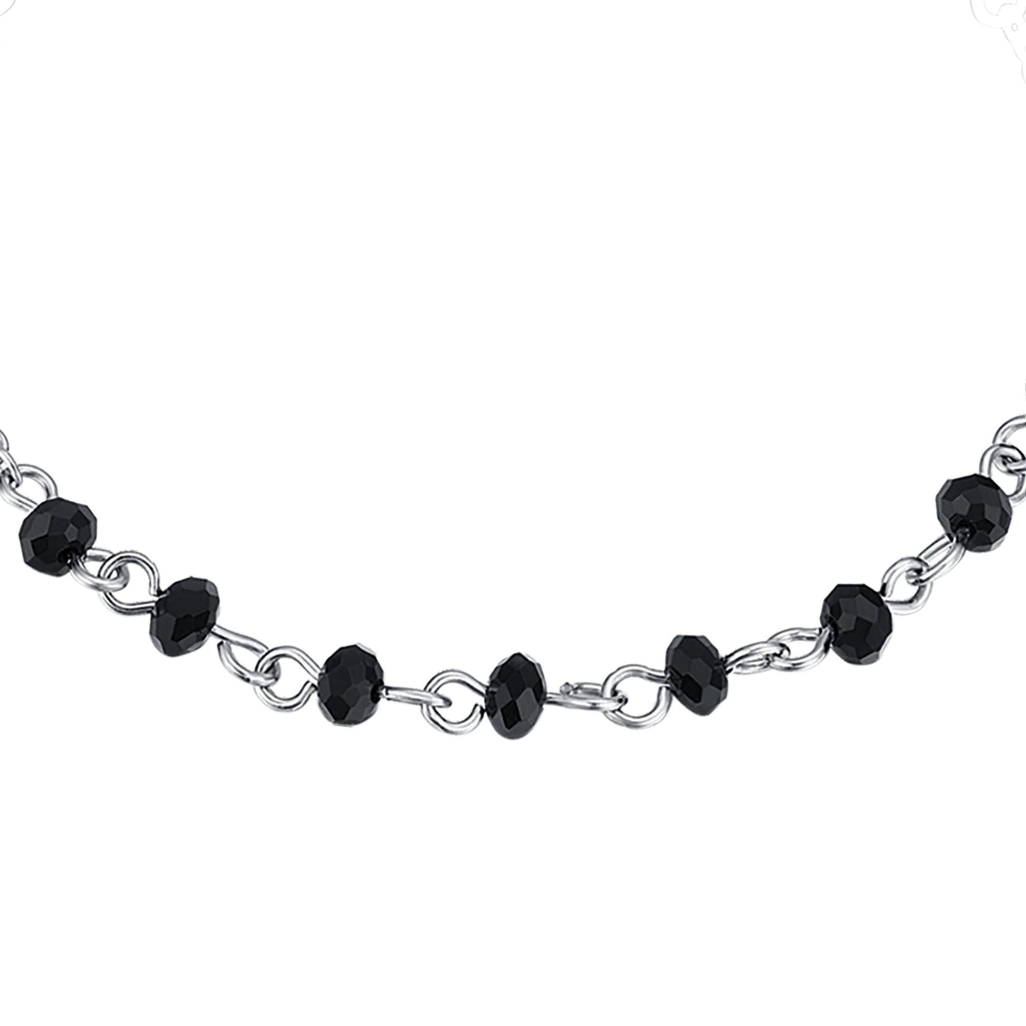 BRACCIALE UOMO IN ACCIAIO CON ROSARIO, CROCE PENDENTE E CRISTALLI NERI - Image 4
