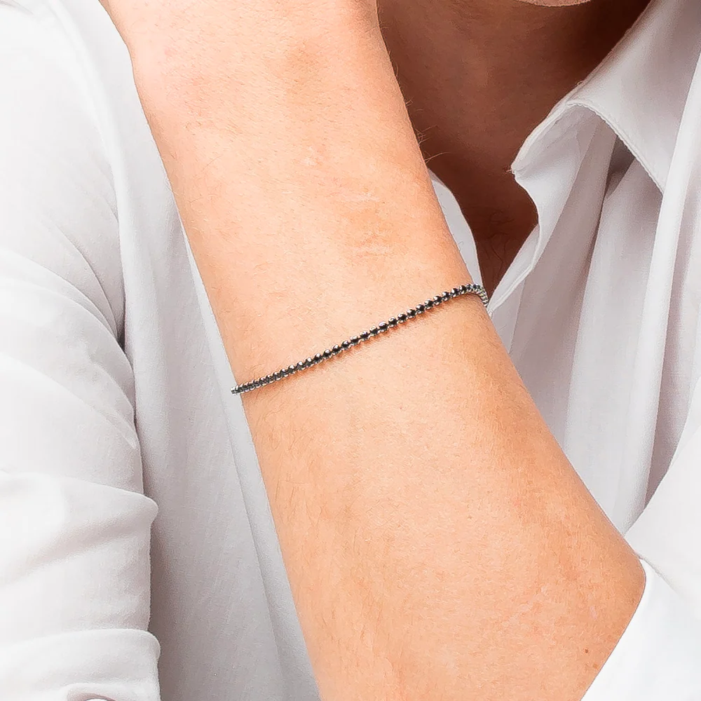 BRACCIALE UOMO IN ACCIAIO CON ZIRCONI NERI - Image 2