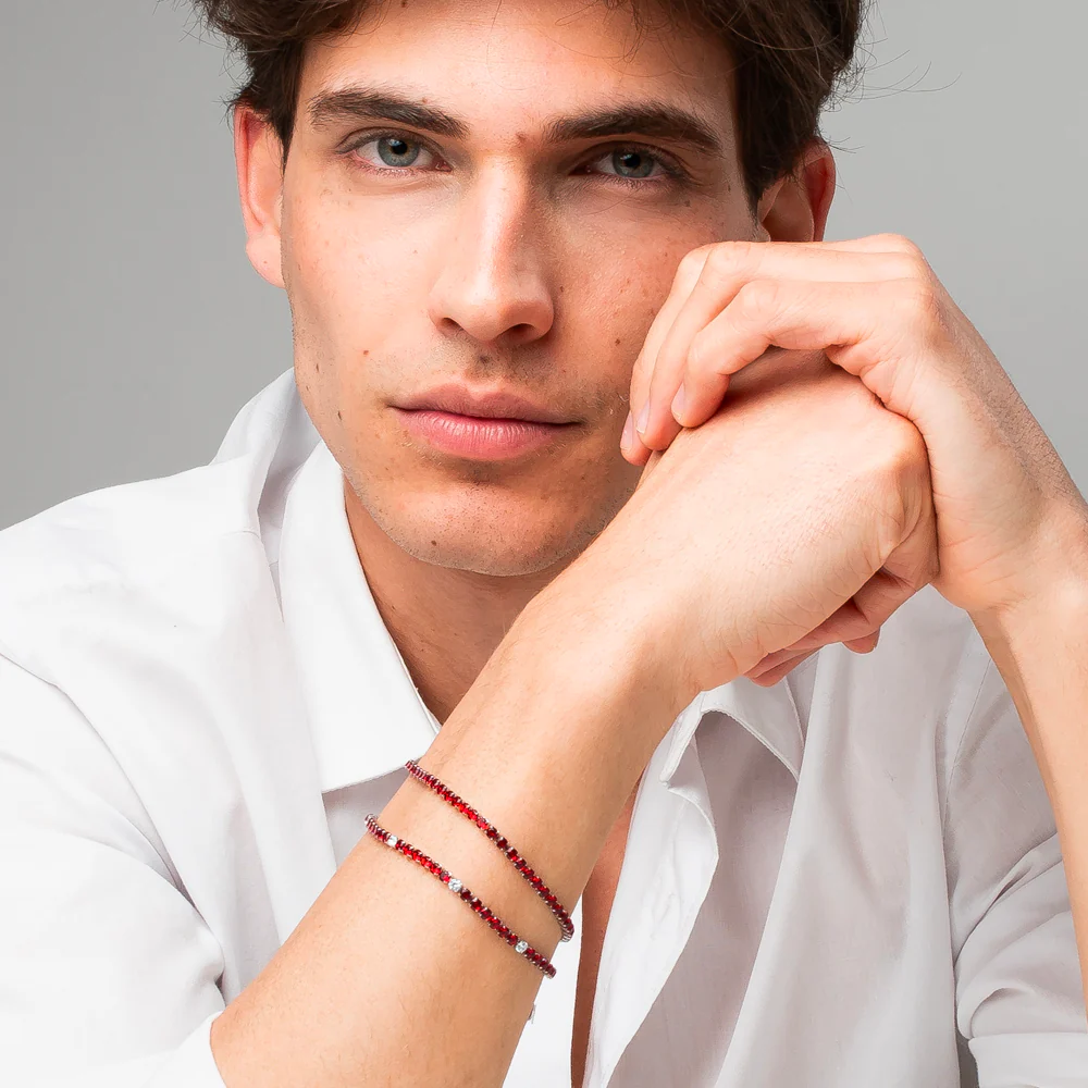 BRACCIALE UOMO IN ACCIAIO CON ZIRCONI ROSSI - Image 4