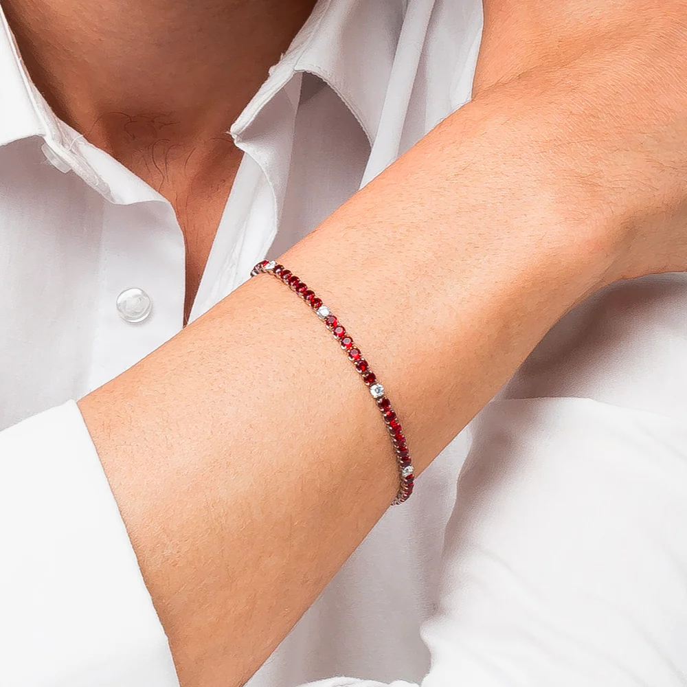 BRACCIALE UOMO IN ACCIAIO CON ZIRCONI ROSSI E BIANCHI - Image 2