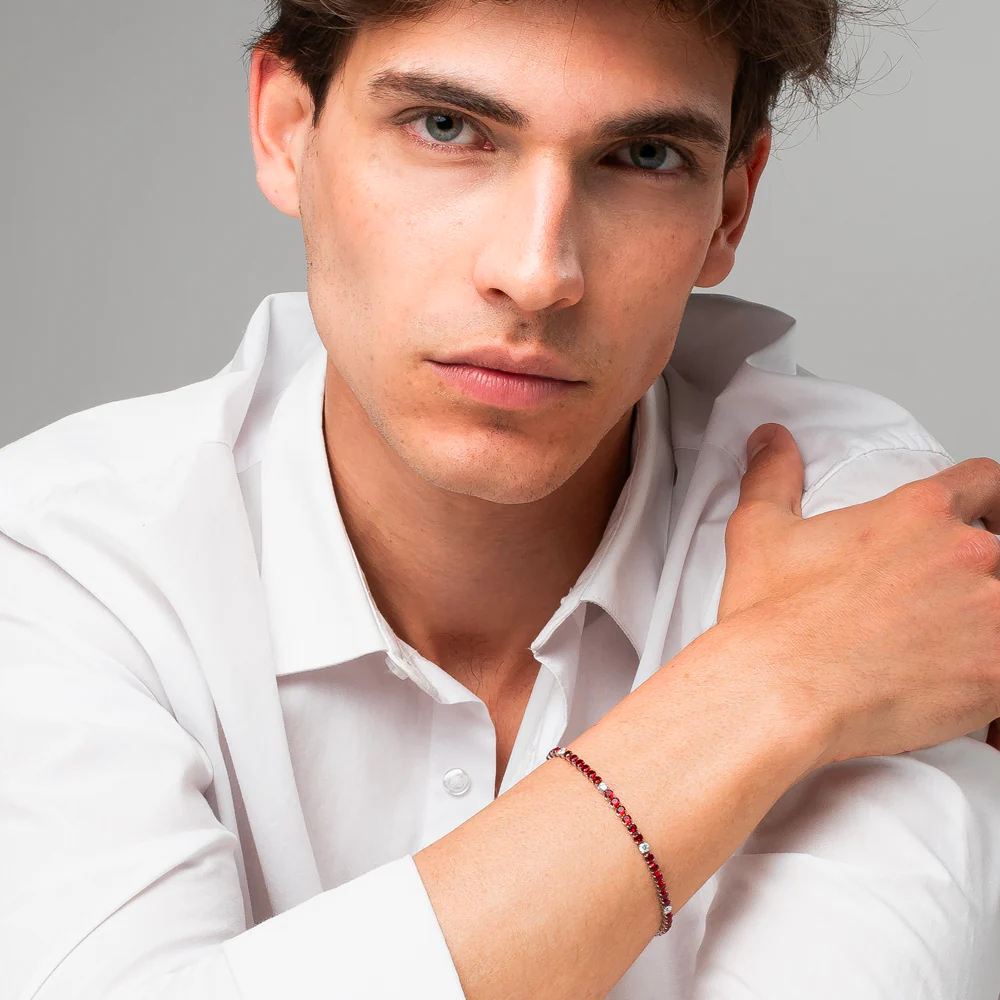BRACCIALE UOMO IN ACCIAIO CON ZIRCONI ROSSI E BIANCHI - Image 3