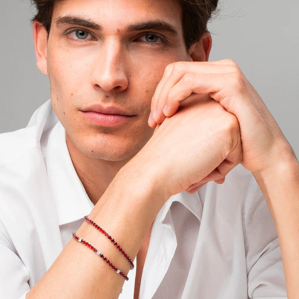 BRACCIALE UOMO IN ACCIAIO CON ZIRCONI ROSSI E BIANCHI - Image 4