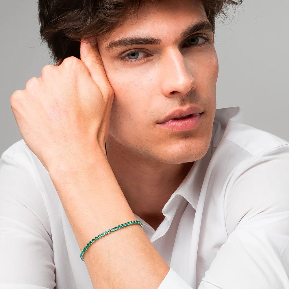 BRACCIALE UOMO IN ACCIAIO CON ZIRCONI VERDI - Image 3