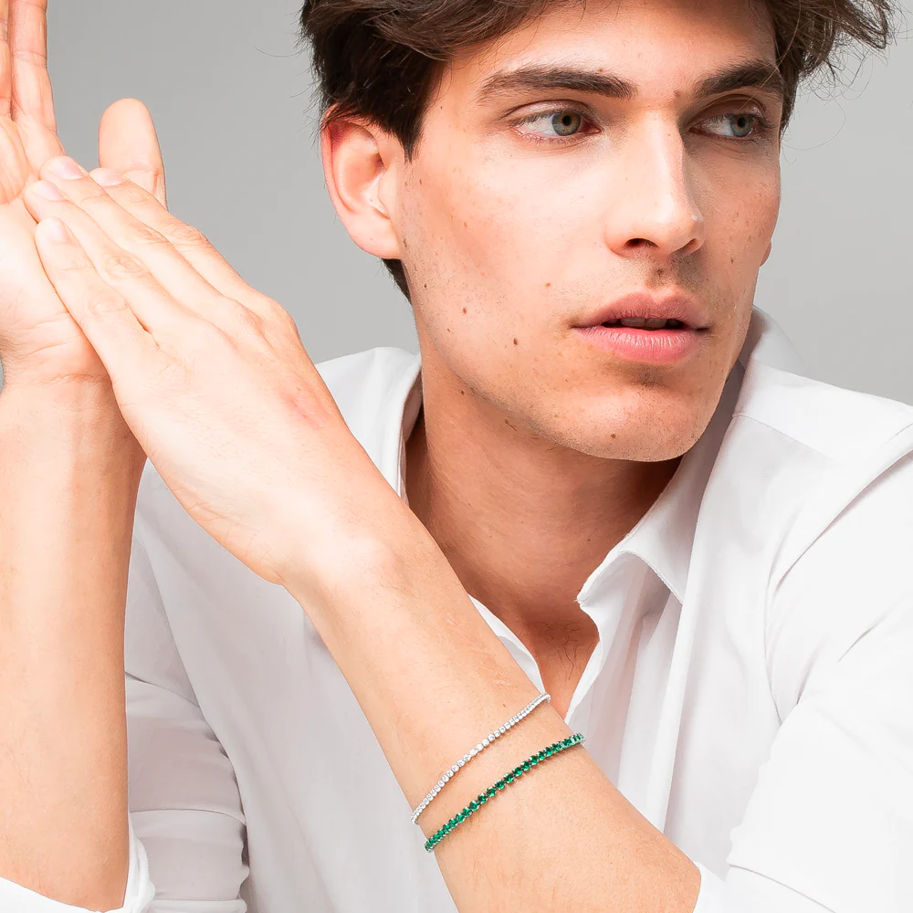 BRACCIALE UOMO IN ACCIAIO CON ZIRCONI VERDI - Image 4
